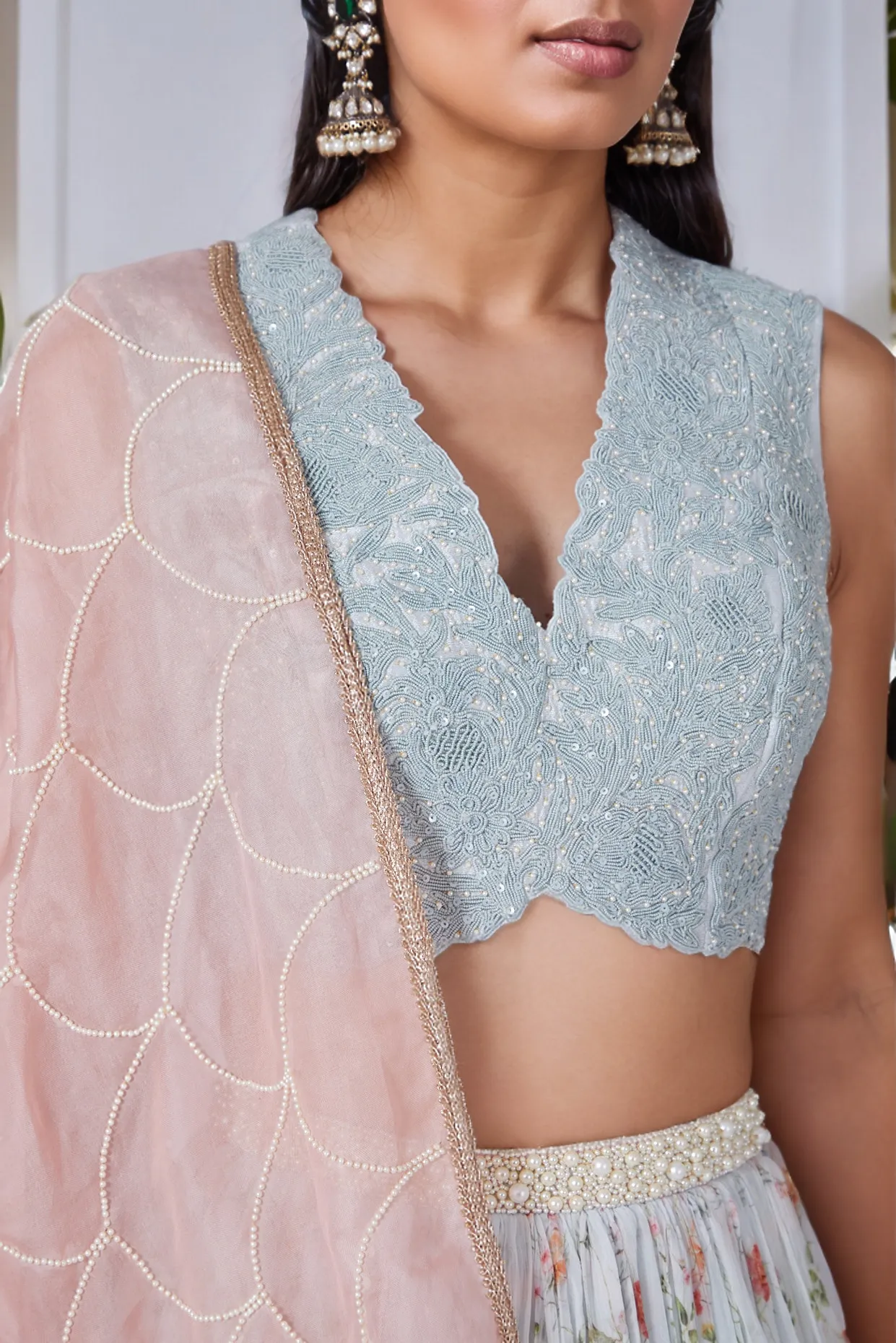Sky Blue Digital Printed Lehenga Set