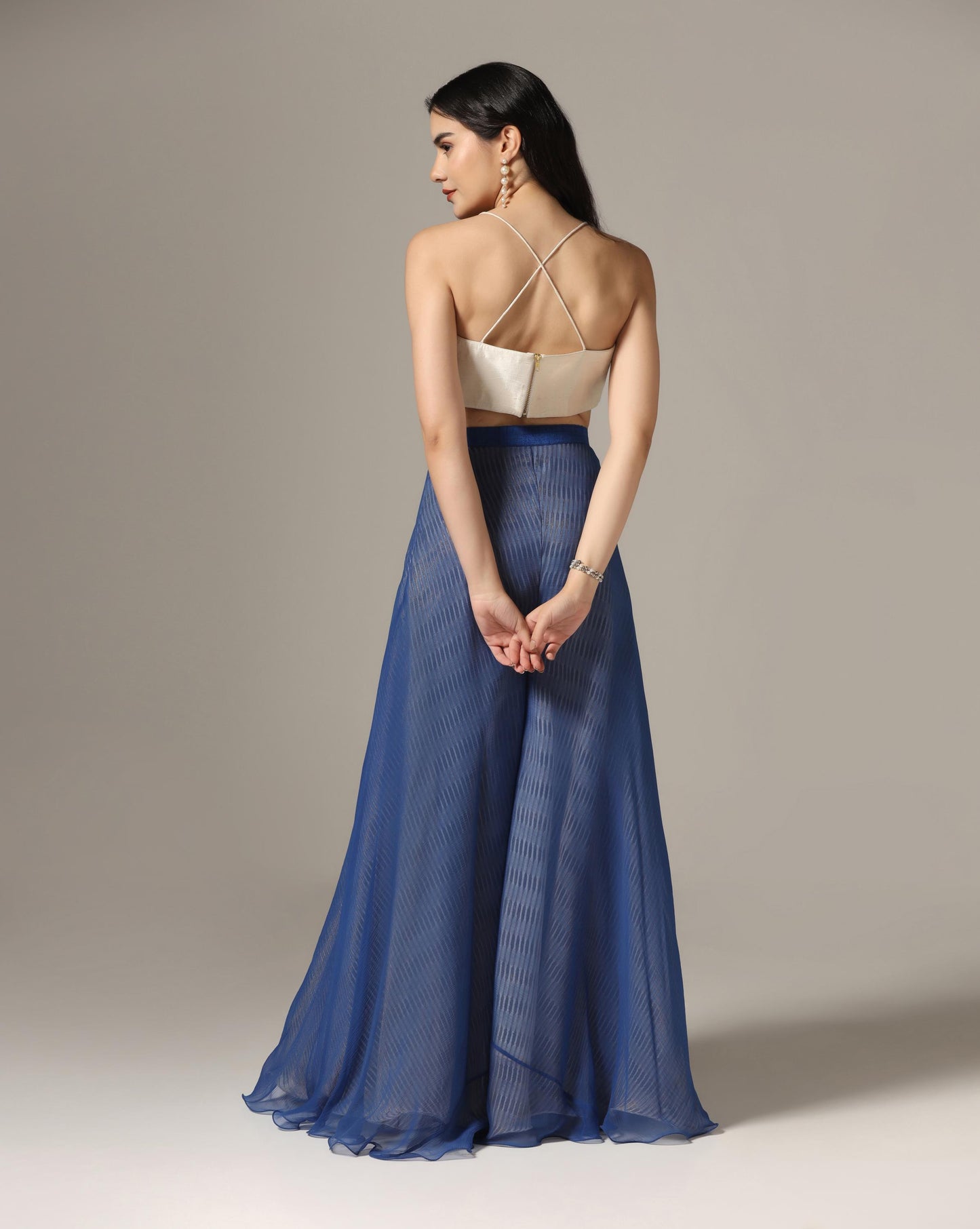 Blue Organza & Raw Silk Shibori Cape Set