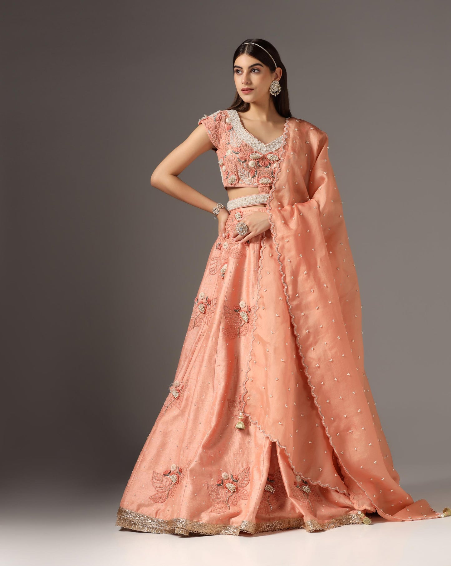 Brick Old Rose Raw Silk Embroidered Lehenga Set