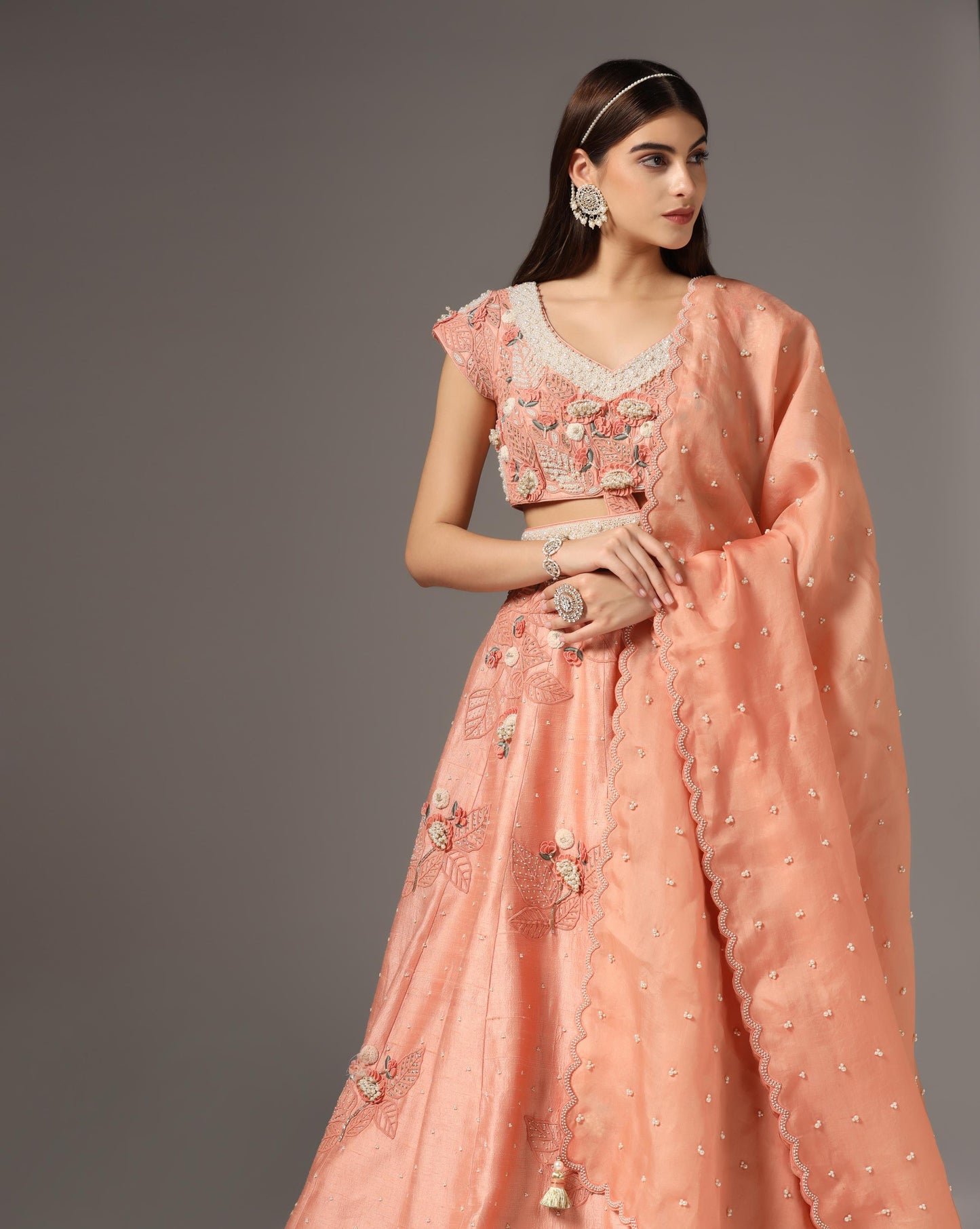 Brick Old Rose Raw Silk Embroidered Lehenga Set