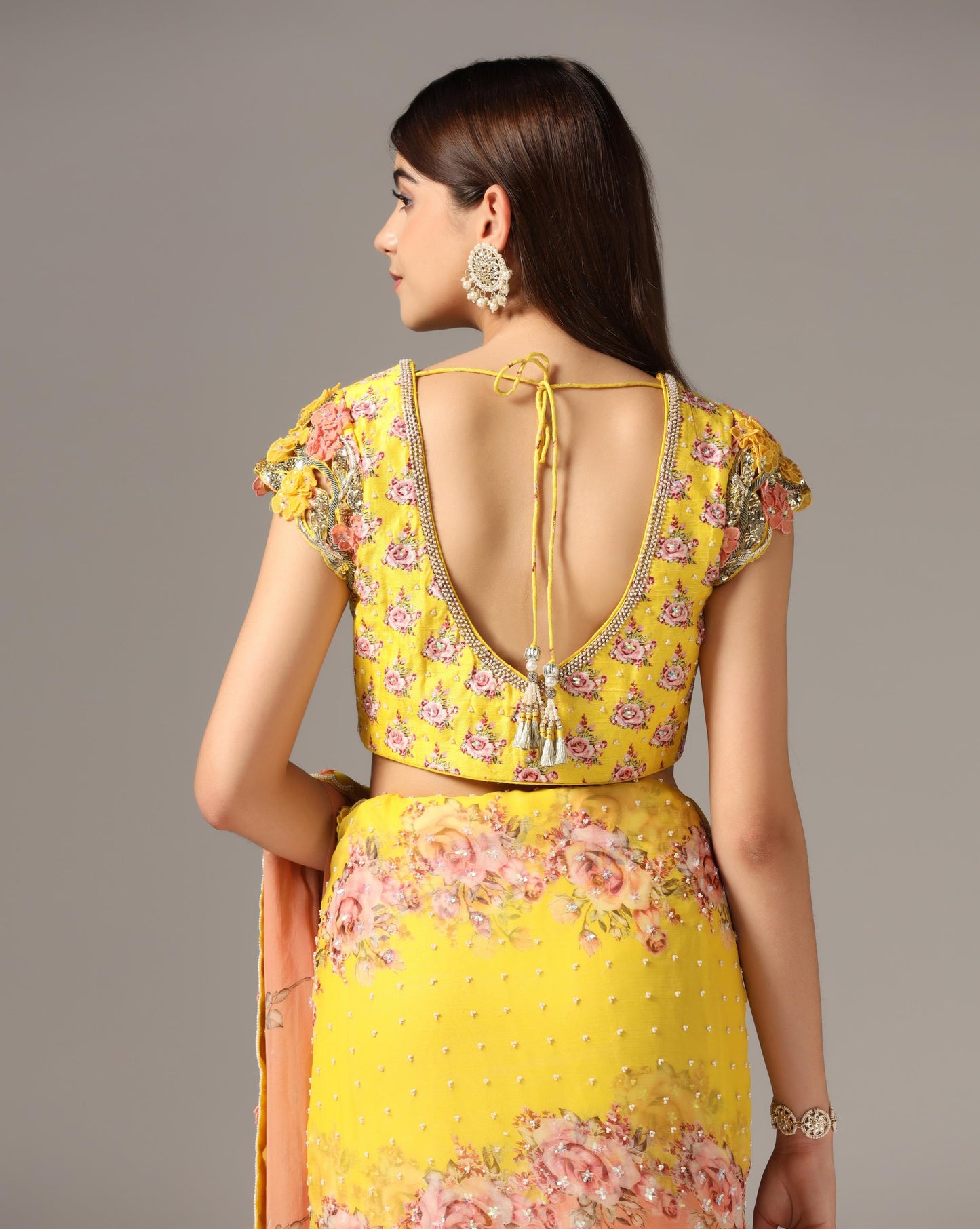 Yellow Chiffon Printed Saree Set