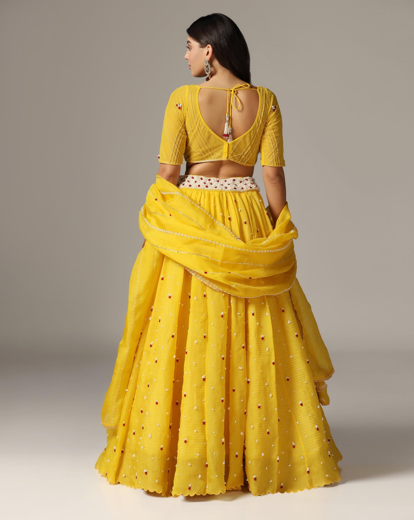Yellow Organza Stone Embroidered Lehenga Set