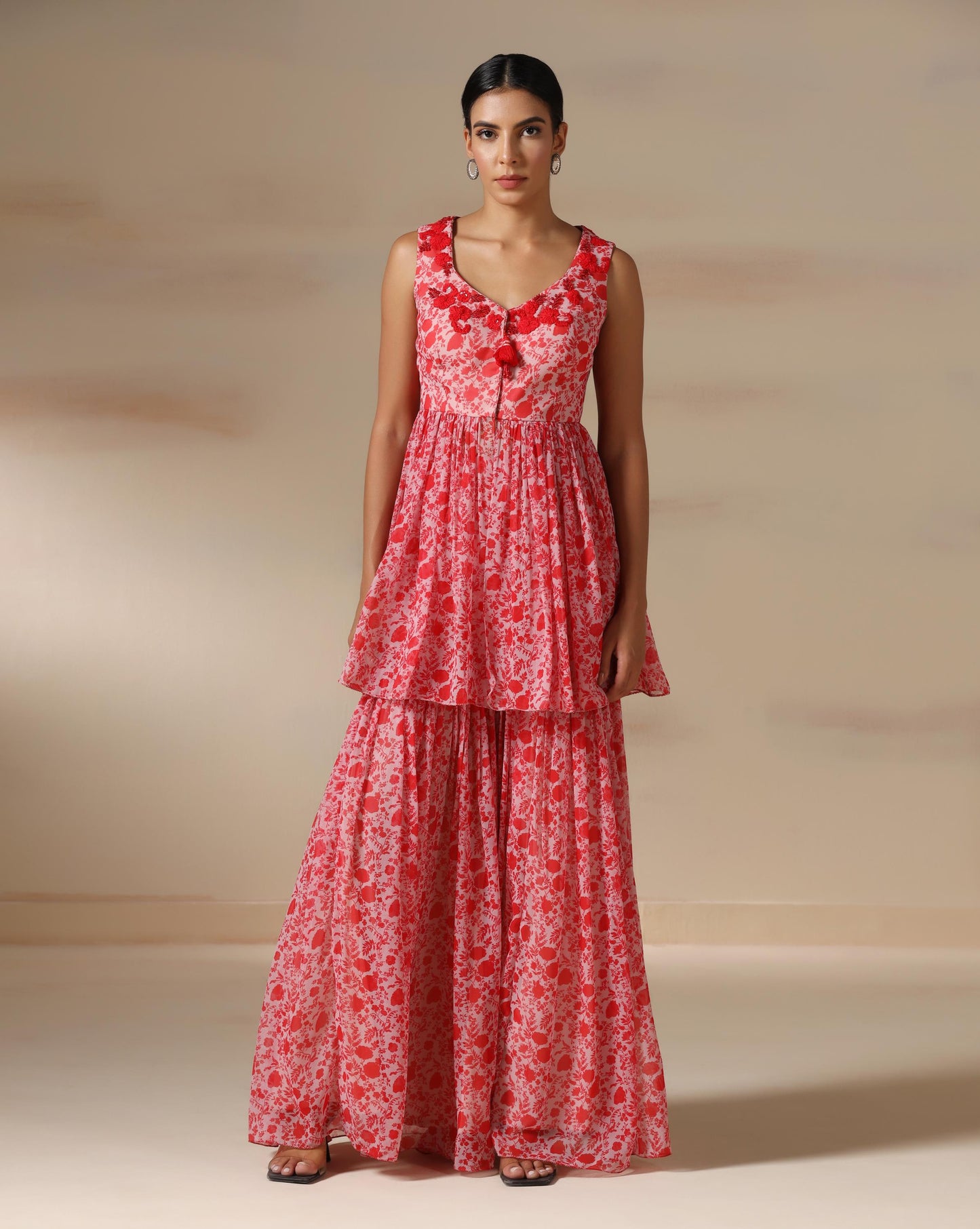 Scarlet Bloom Peplum Sharara Set