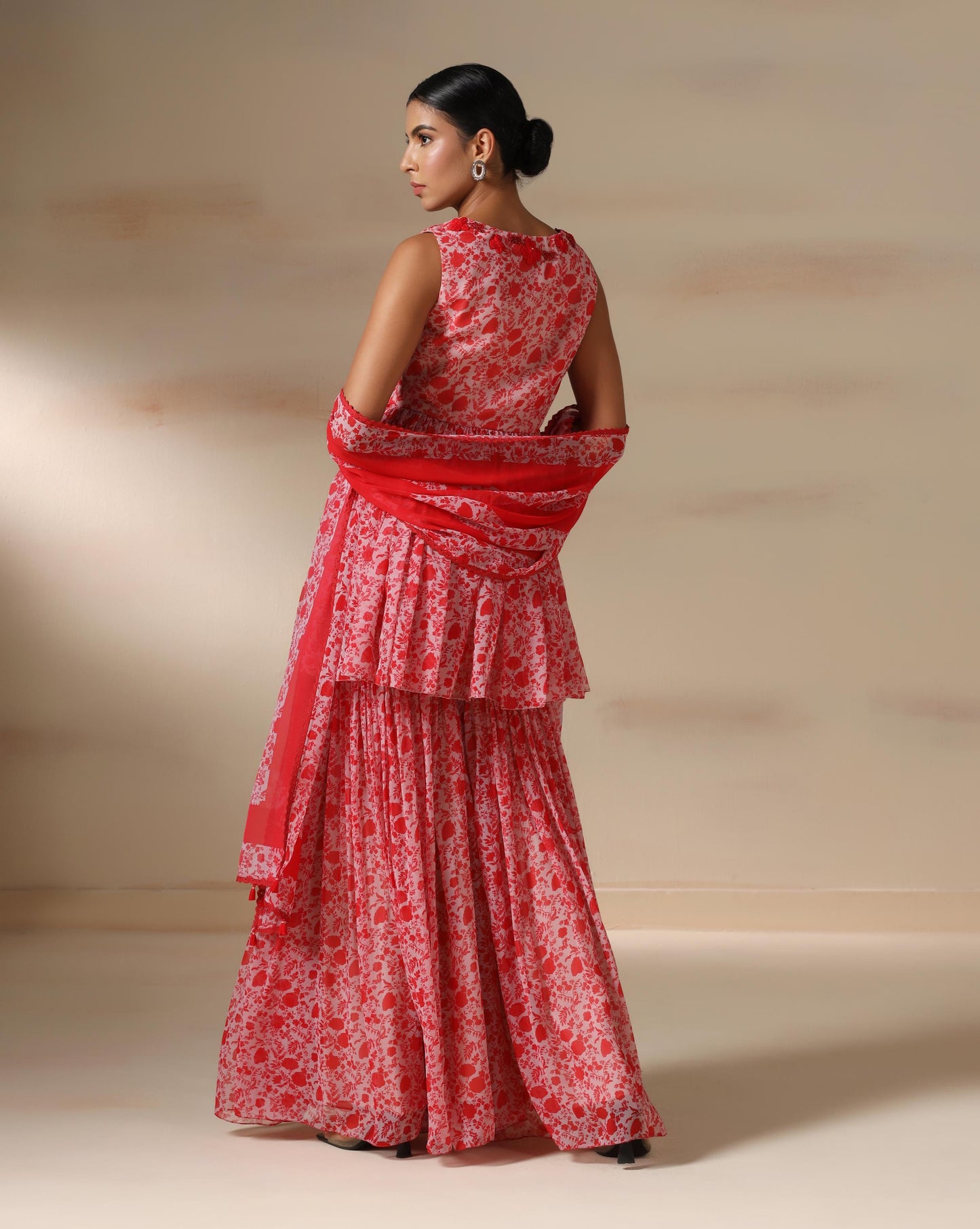 Scarlet Bloom Peplum Sharara Set