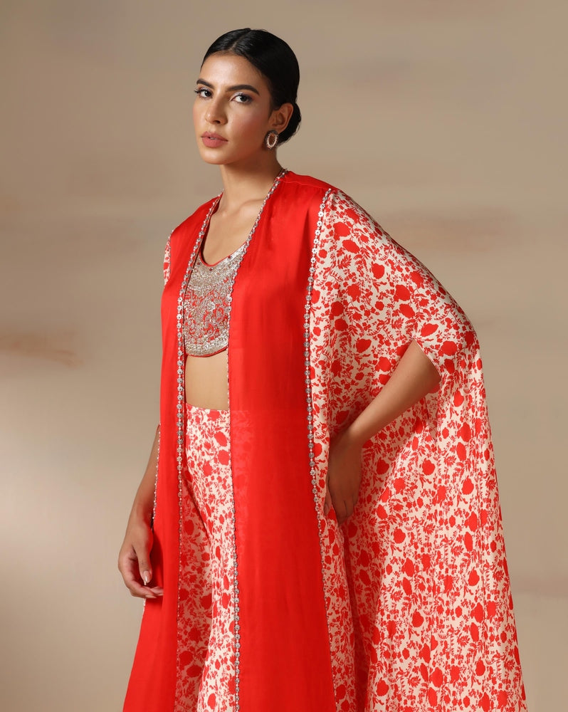 Scarlet Bloom Cape Set Yashodhara