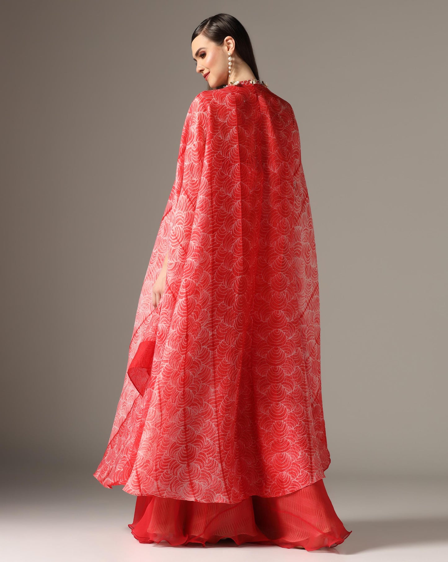 Red Organza Printed Co-Ord Set