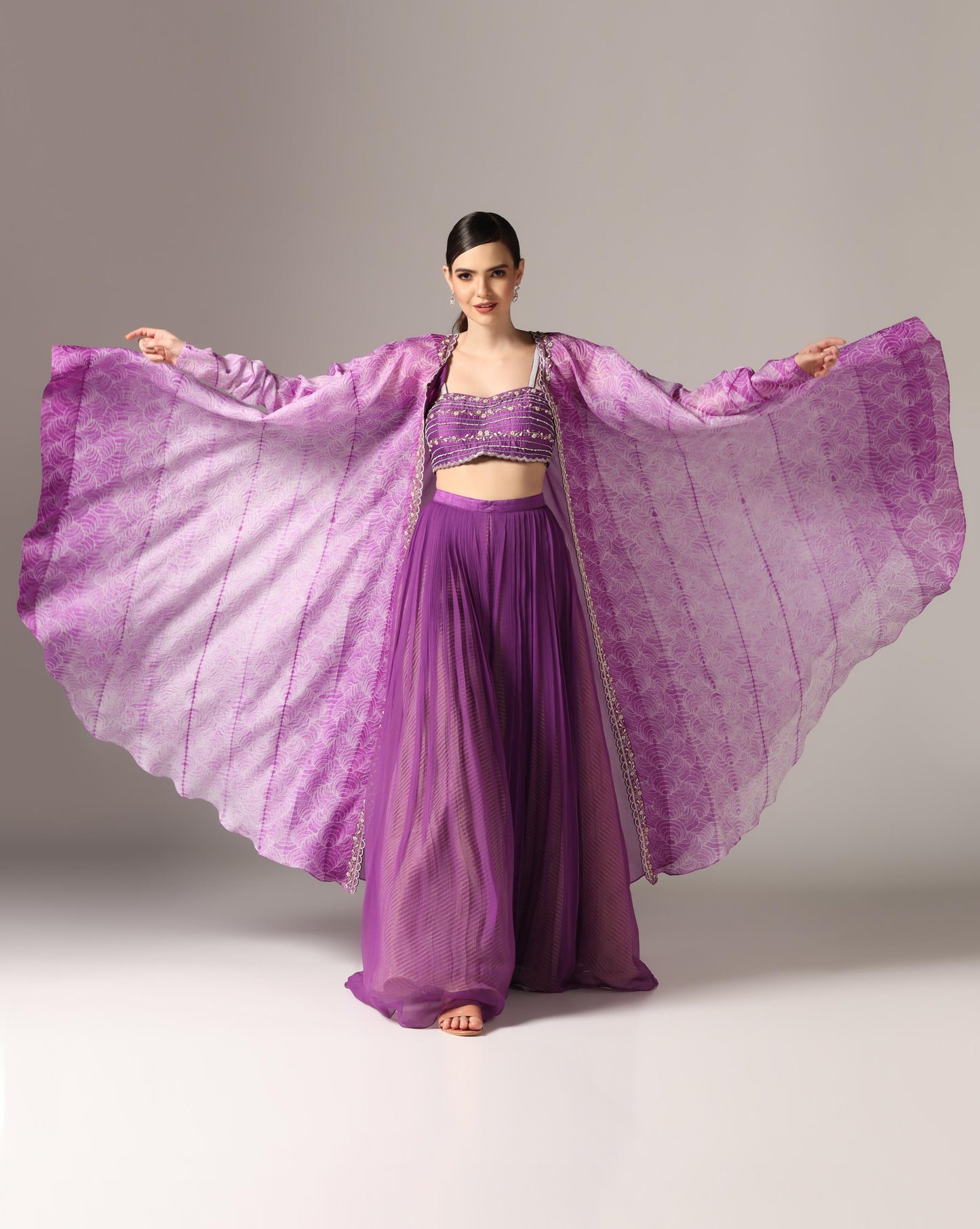 Purple Organza Printed Co-Ord Set