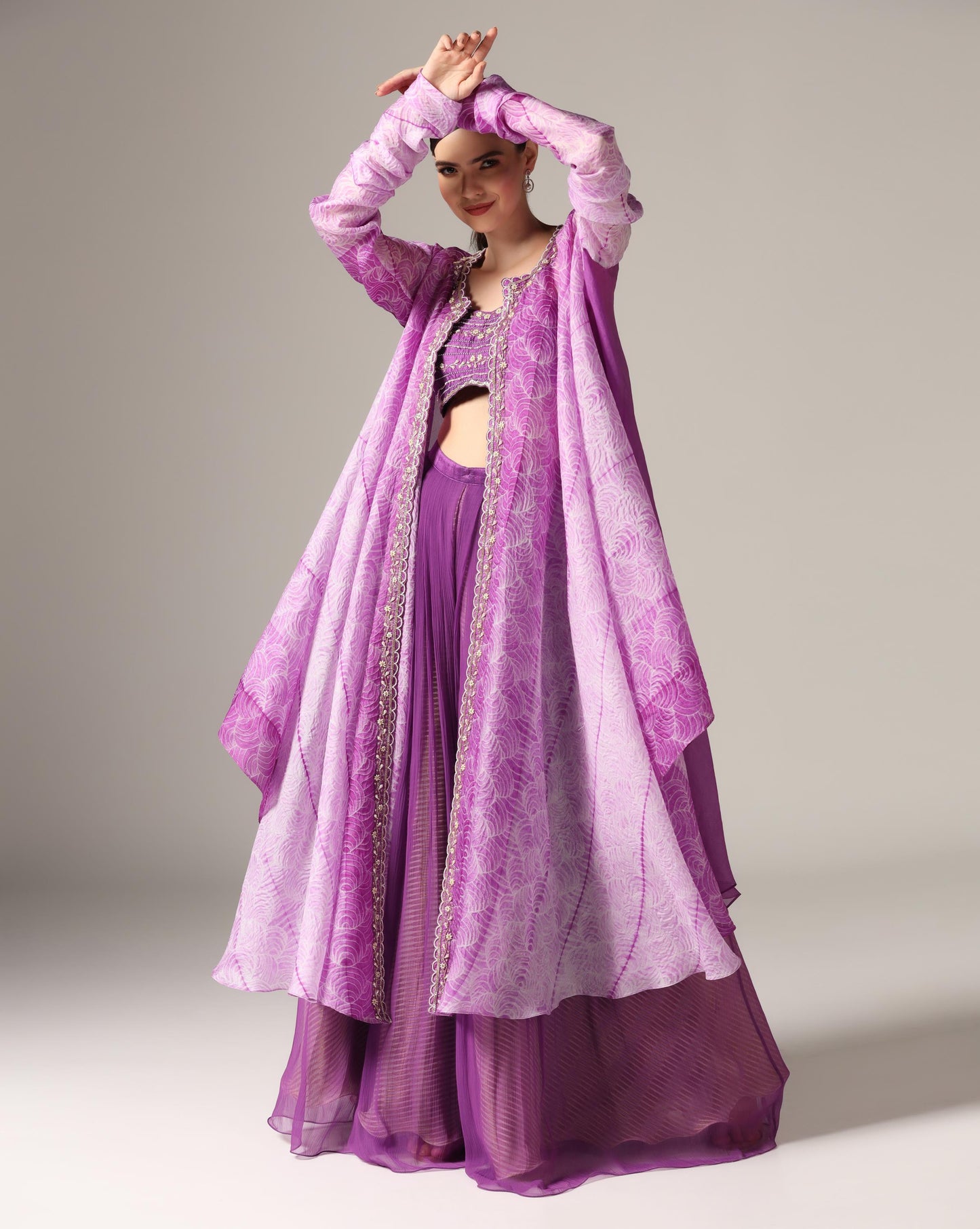 Purple Organza Printed Co-Ord Set