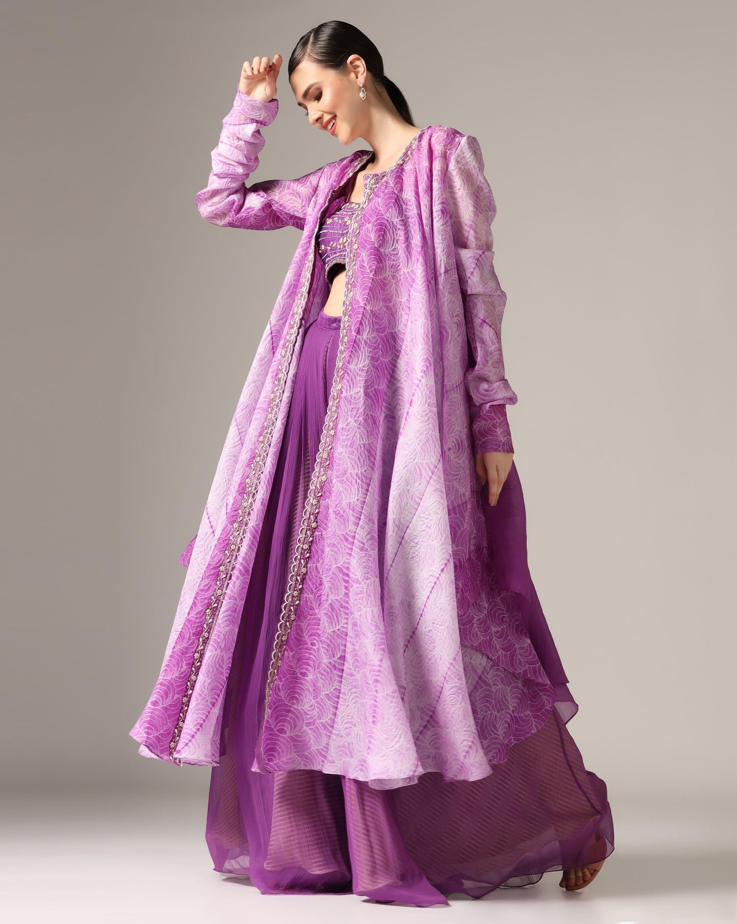 Purple Organza Printed Co-Ord Set