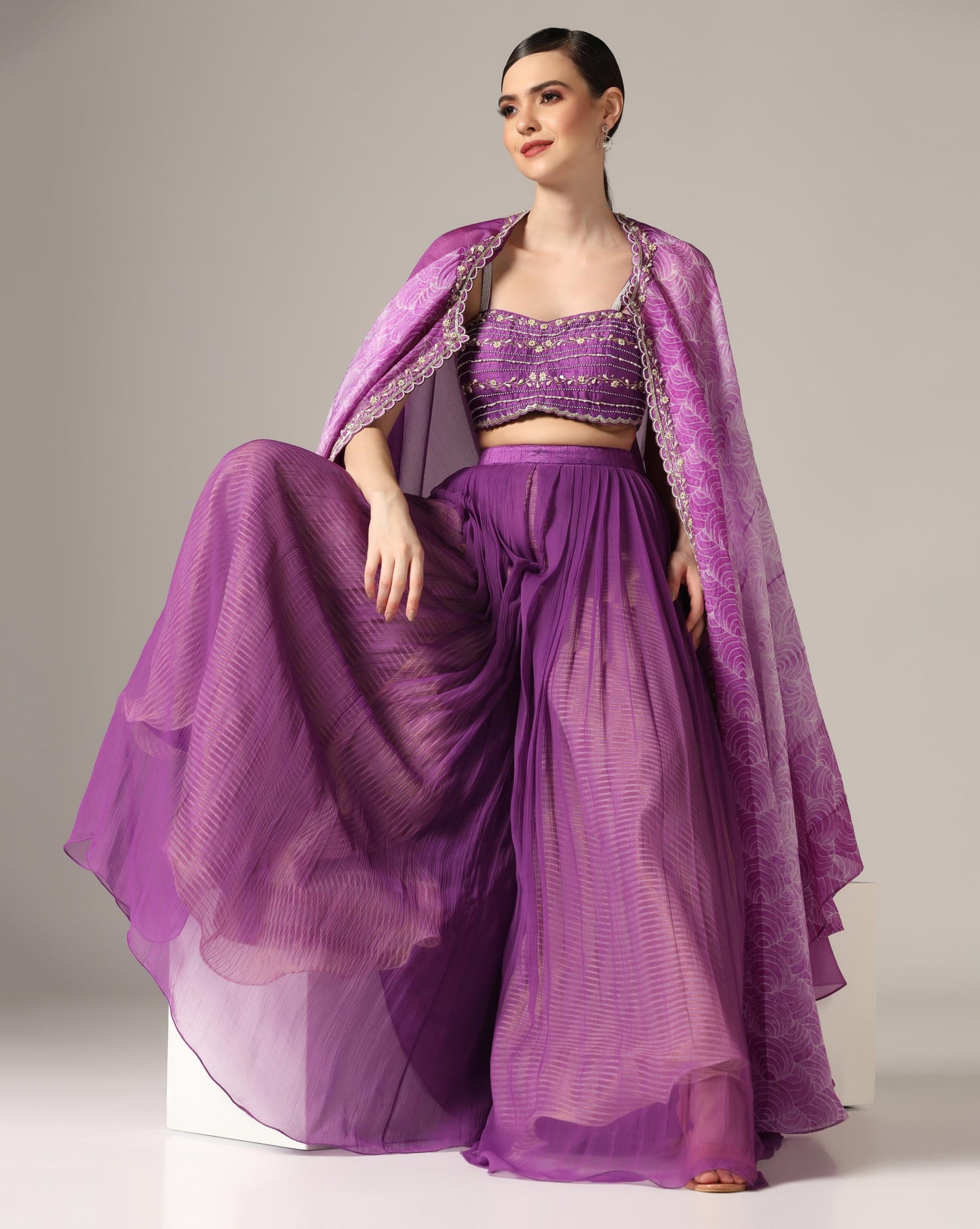 Purple Organza Printed Co-Ord Set