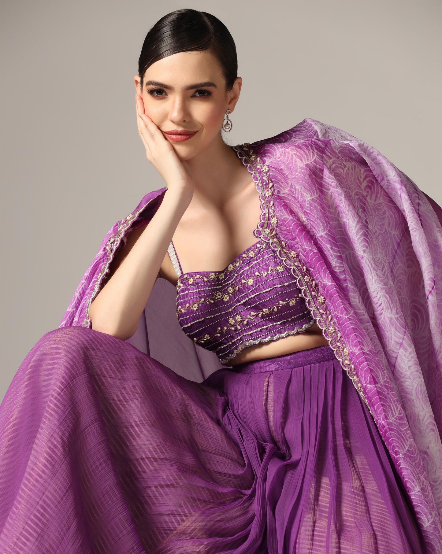 Purple Organza Printed Co-Ord Set