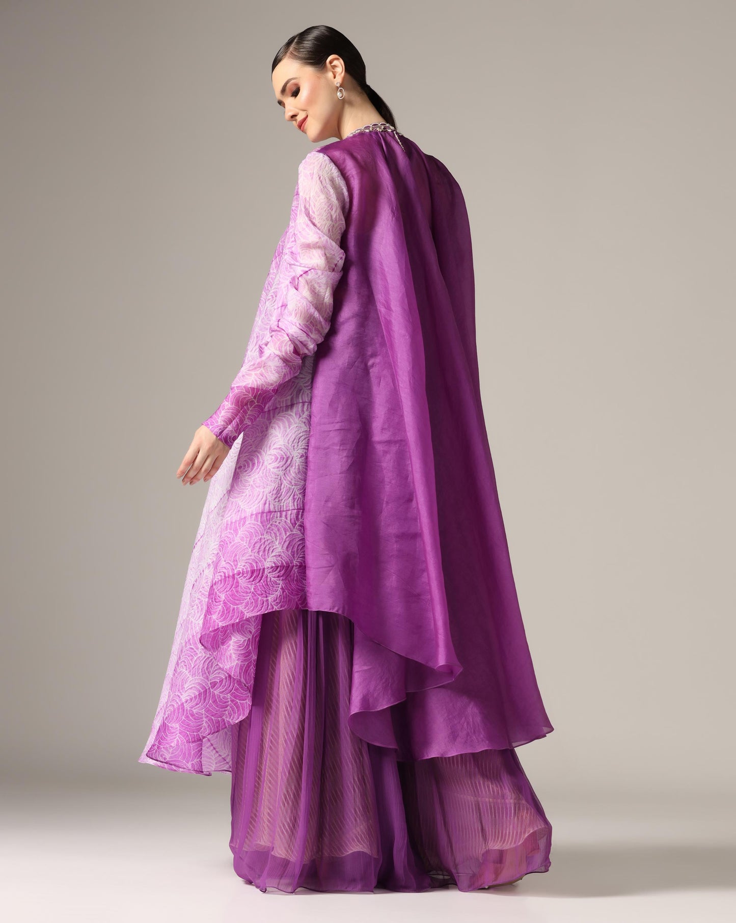 Purple Organza Printed Co-Ord Set