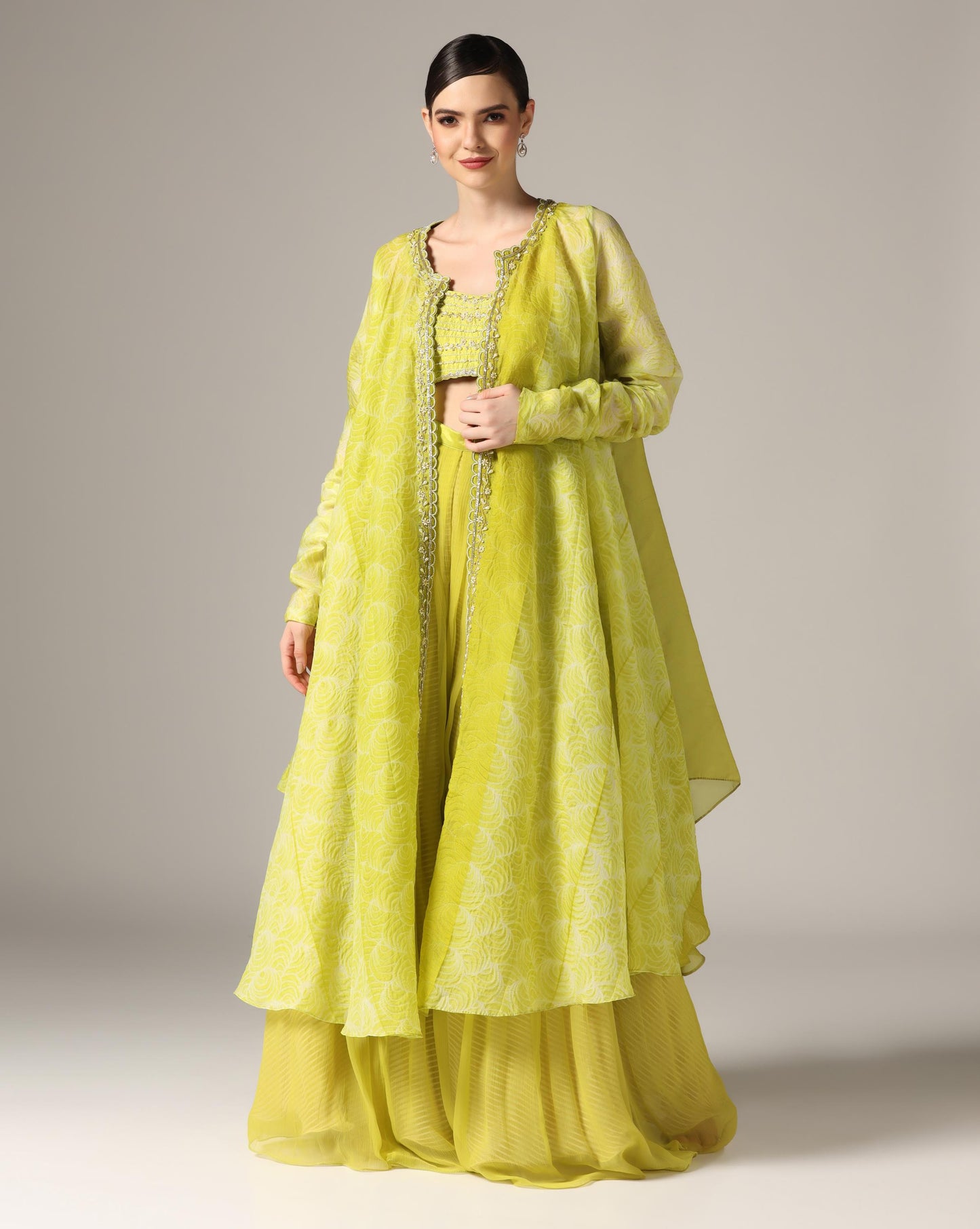 Jade Green Organza Printed Co-Ord Set