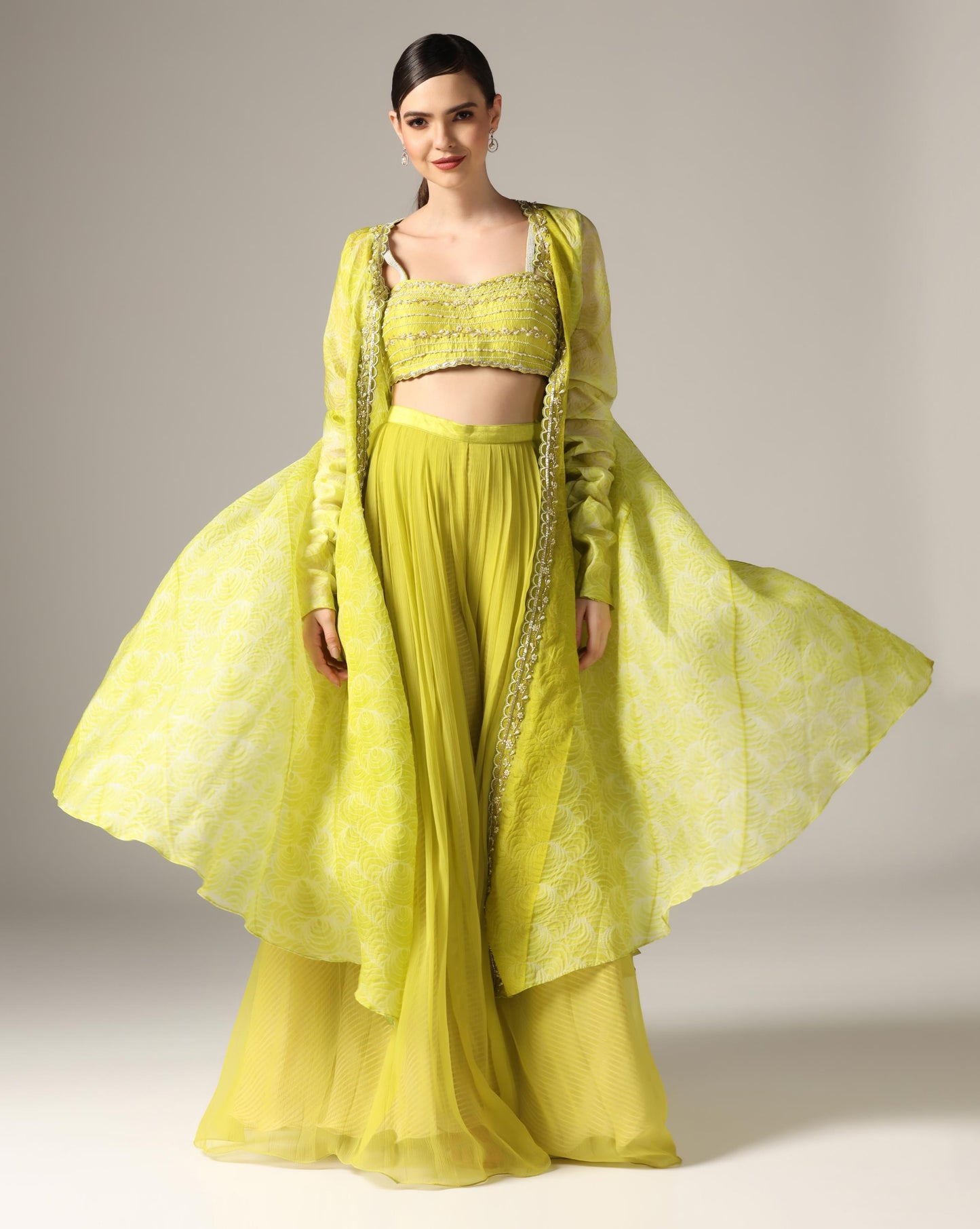 Jade Green Organza Printed Co-Ord Set