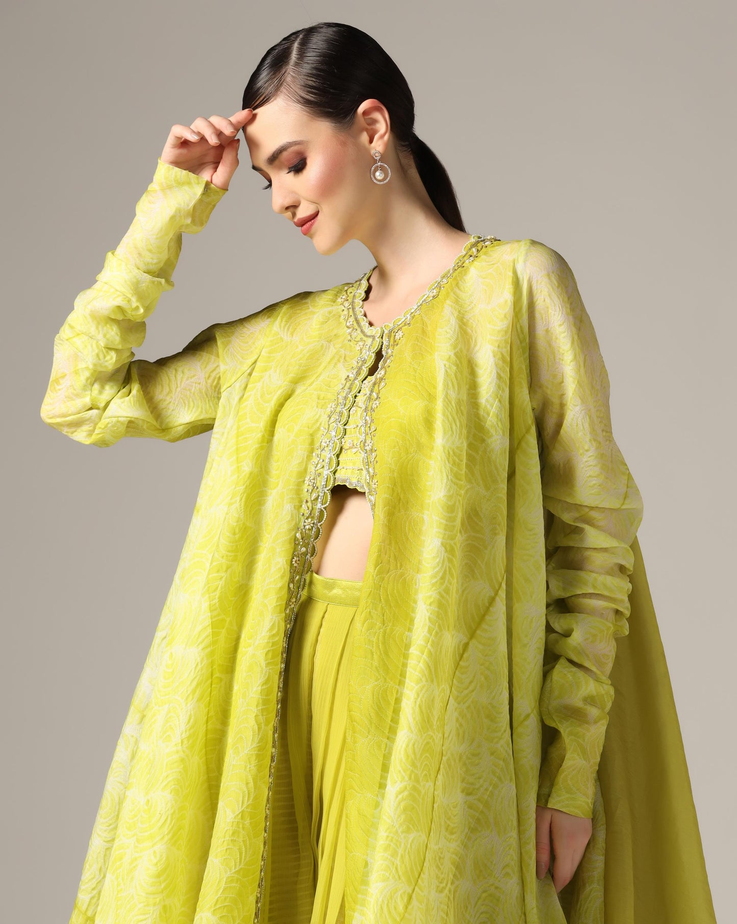 Jade Green Organza Printed Co-Ord Set
