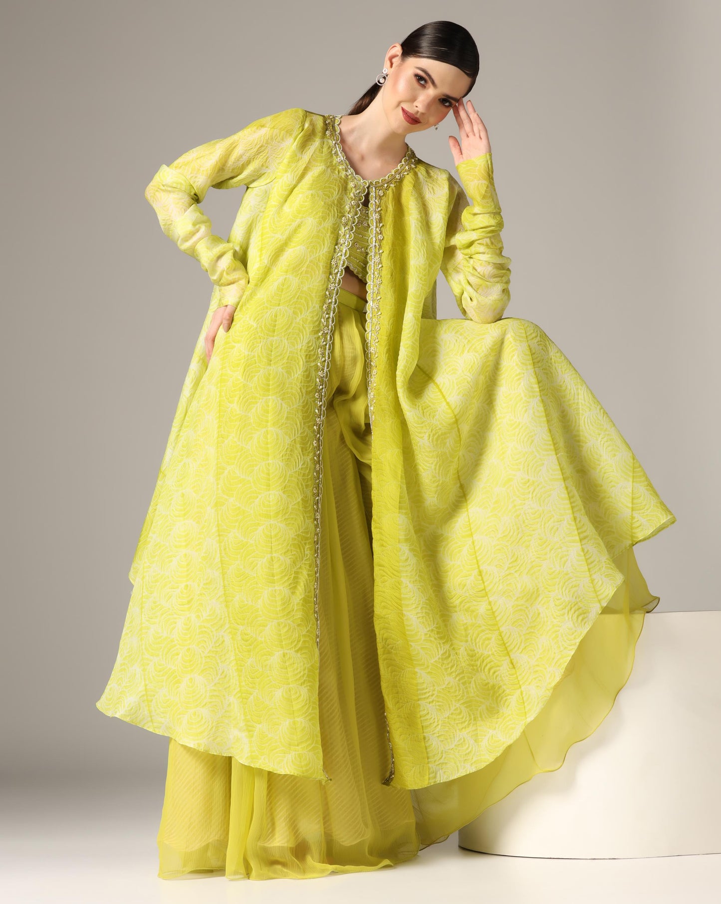 Jade Green Organza Printed Co-Ord Set