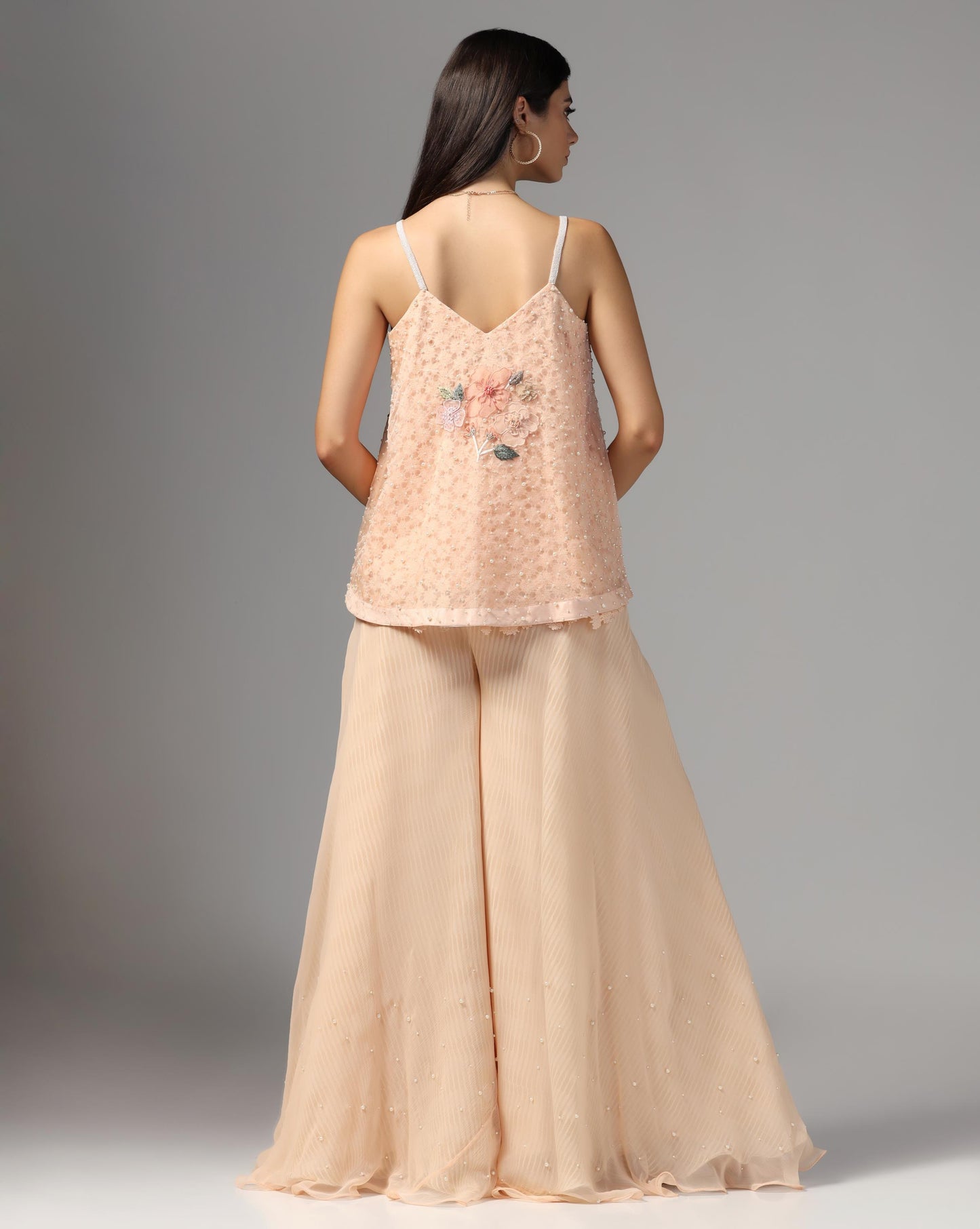 Peach Nectar Embellished Camisole & Palazzo Set