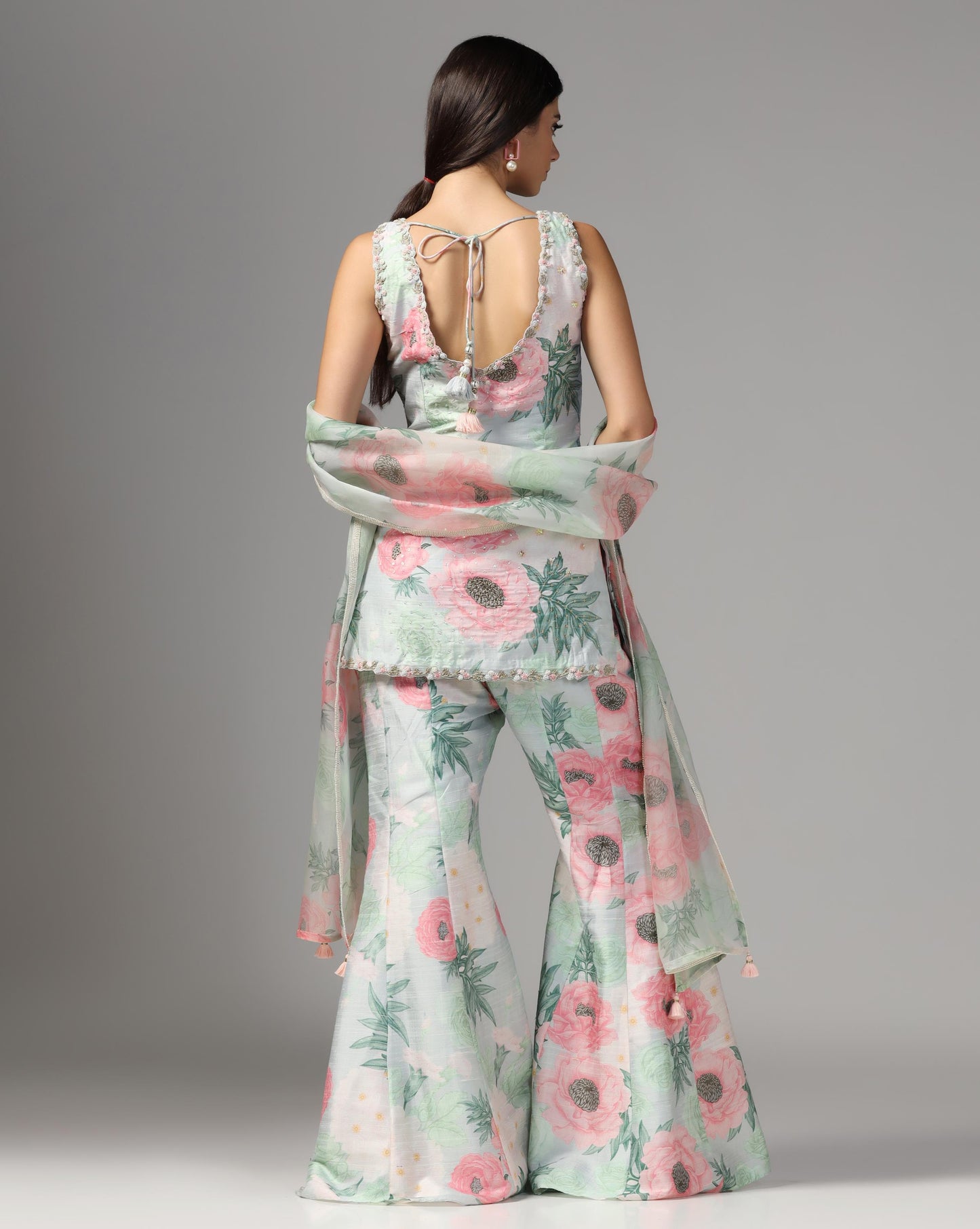 Mint Peony Flare Gharara Set