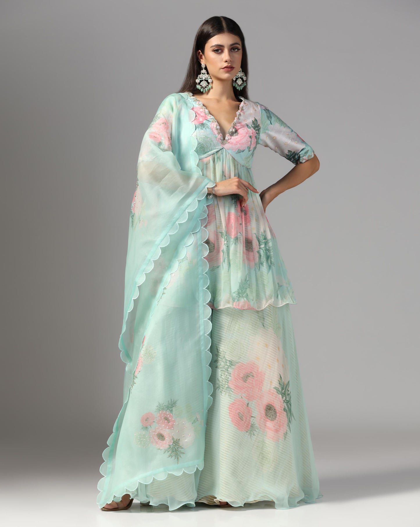 Aqua Peony Empire Sharara Set