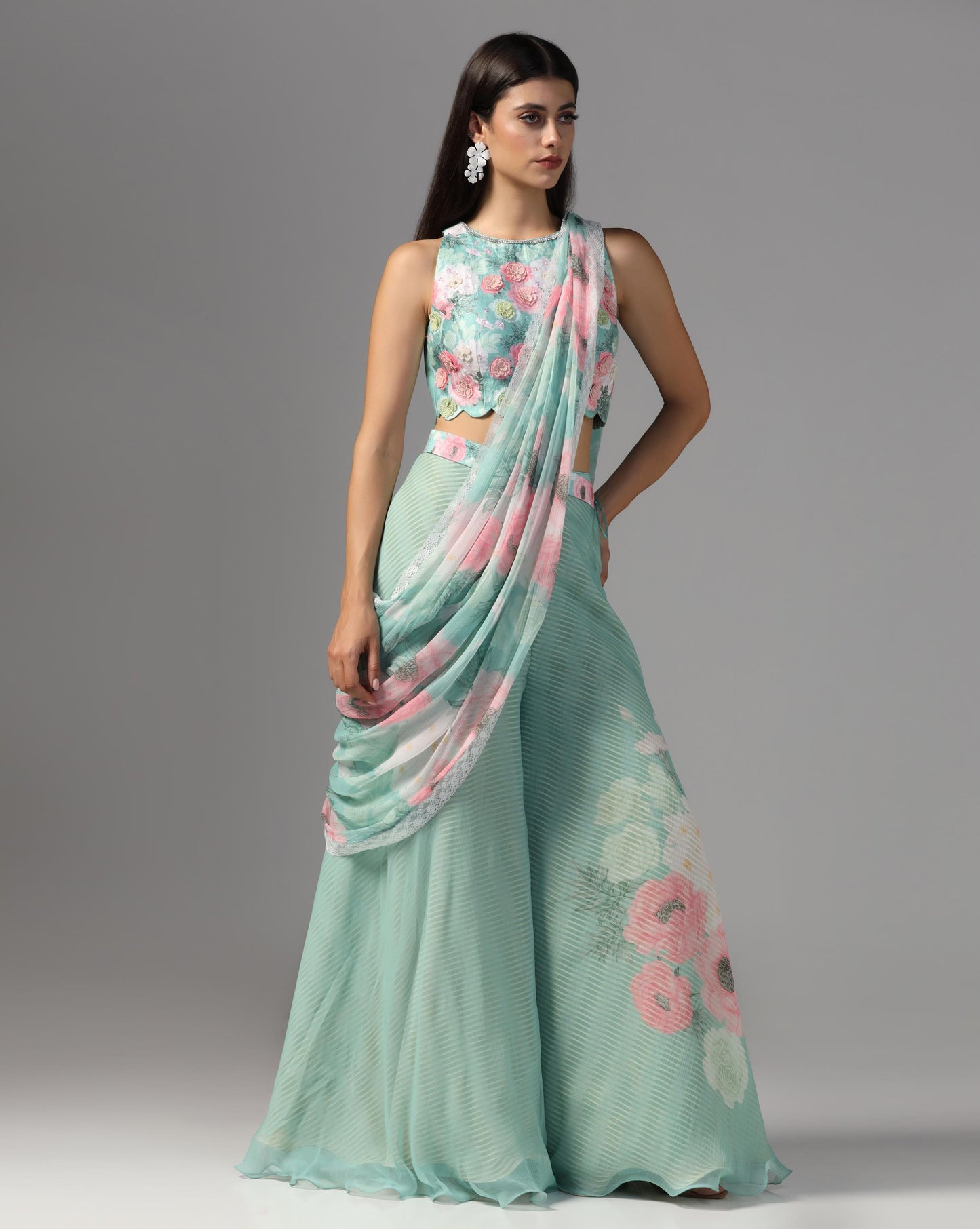 Aegean Rose Hybrid Pant-Sari Set