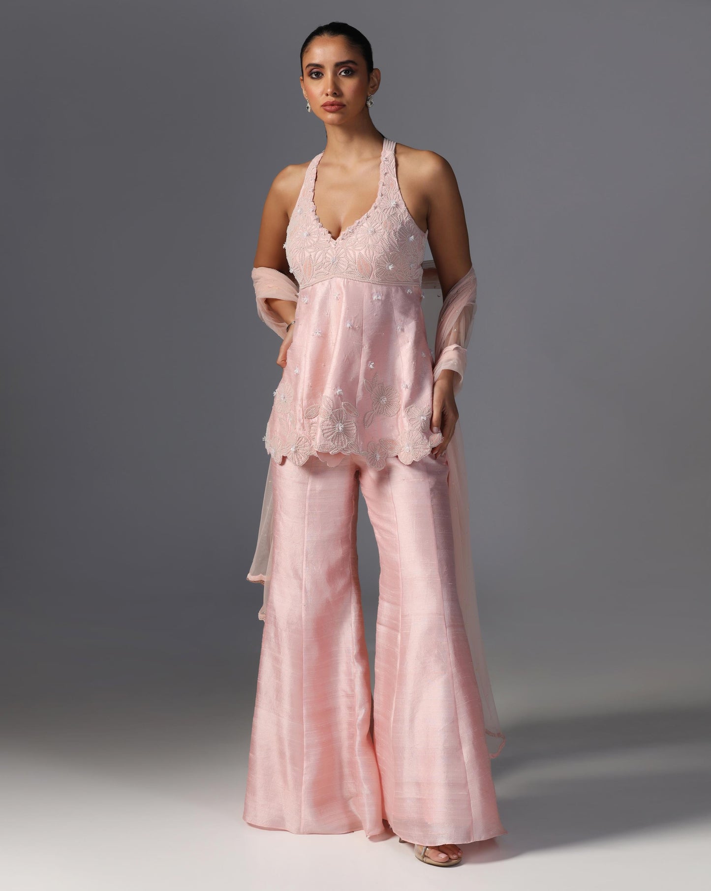 Blush Reverie Peplum Sharara Set