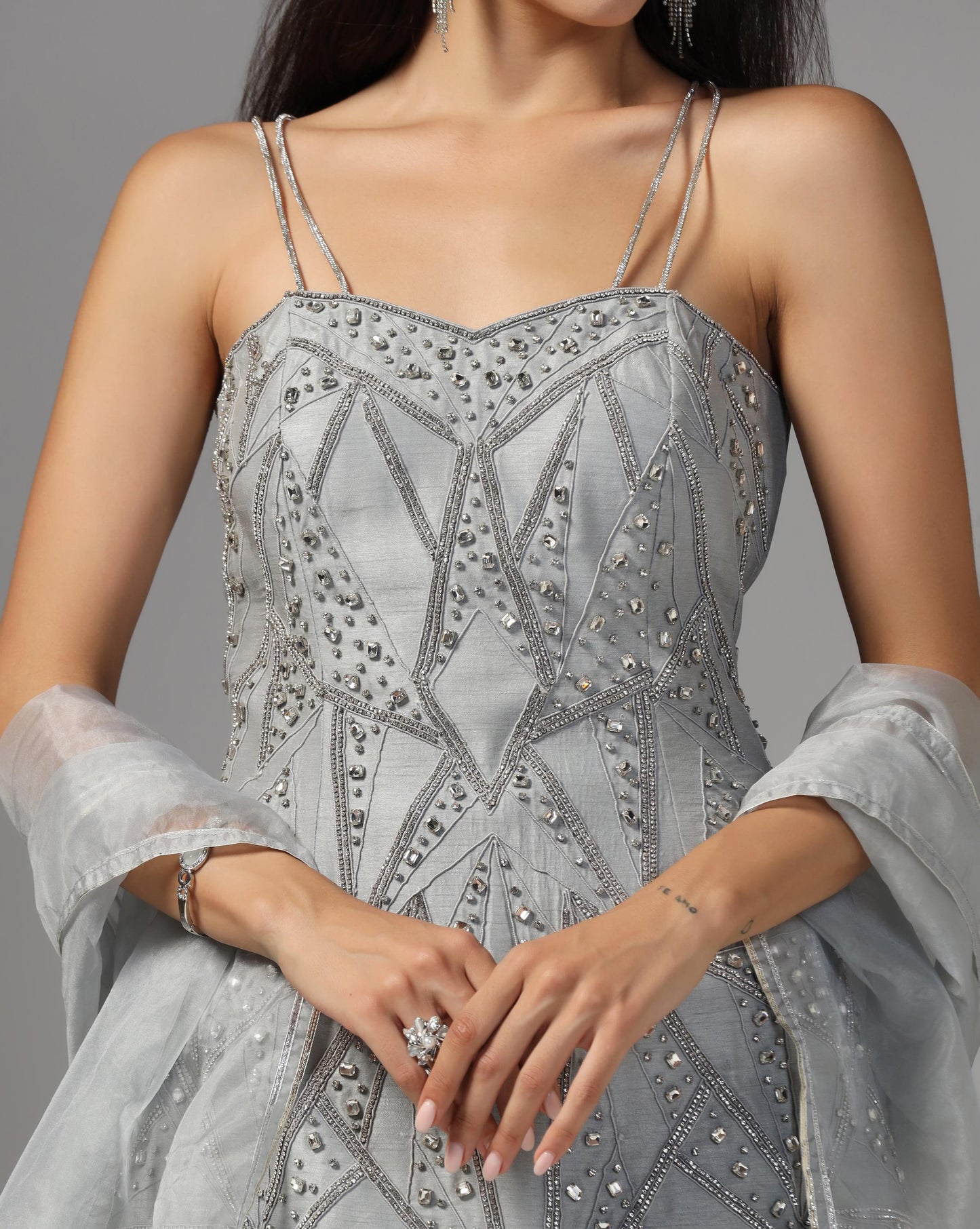 Graphite Glitz Sharara Embellished Set