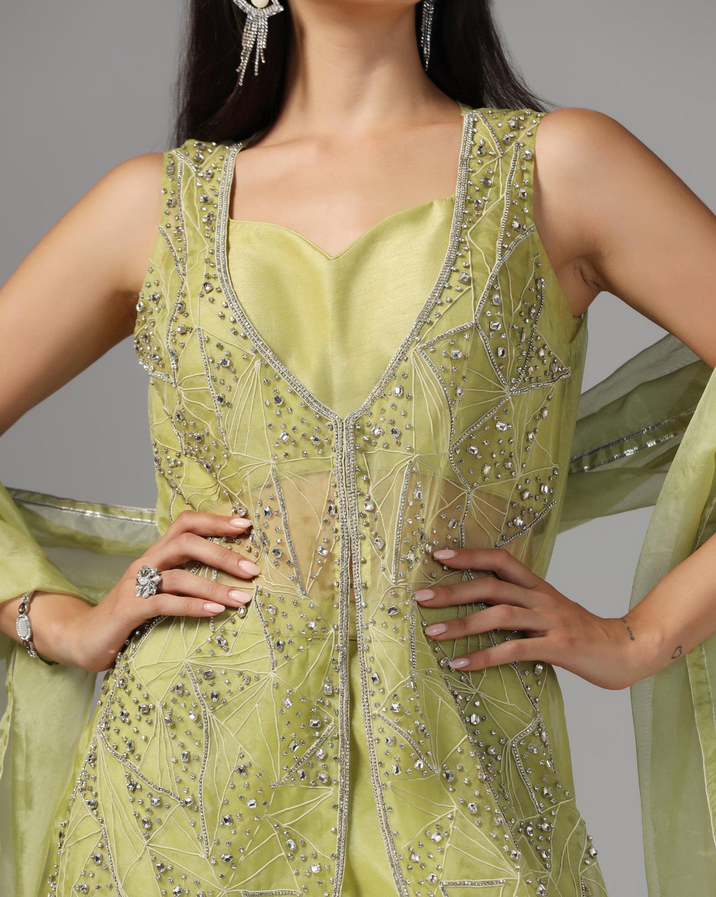 Citron Starburst Jacket & Organza Sharara Set