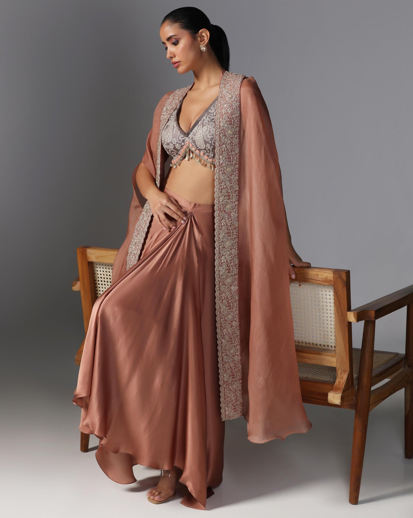 Rosette Dusk Embroidered Cape Set