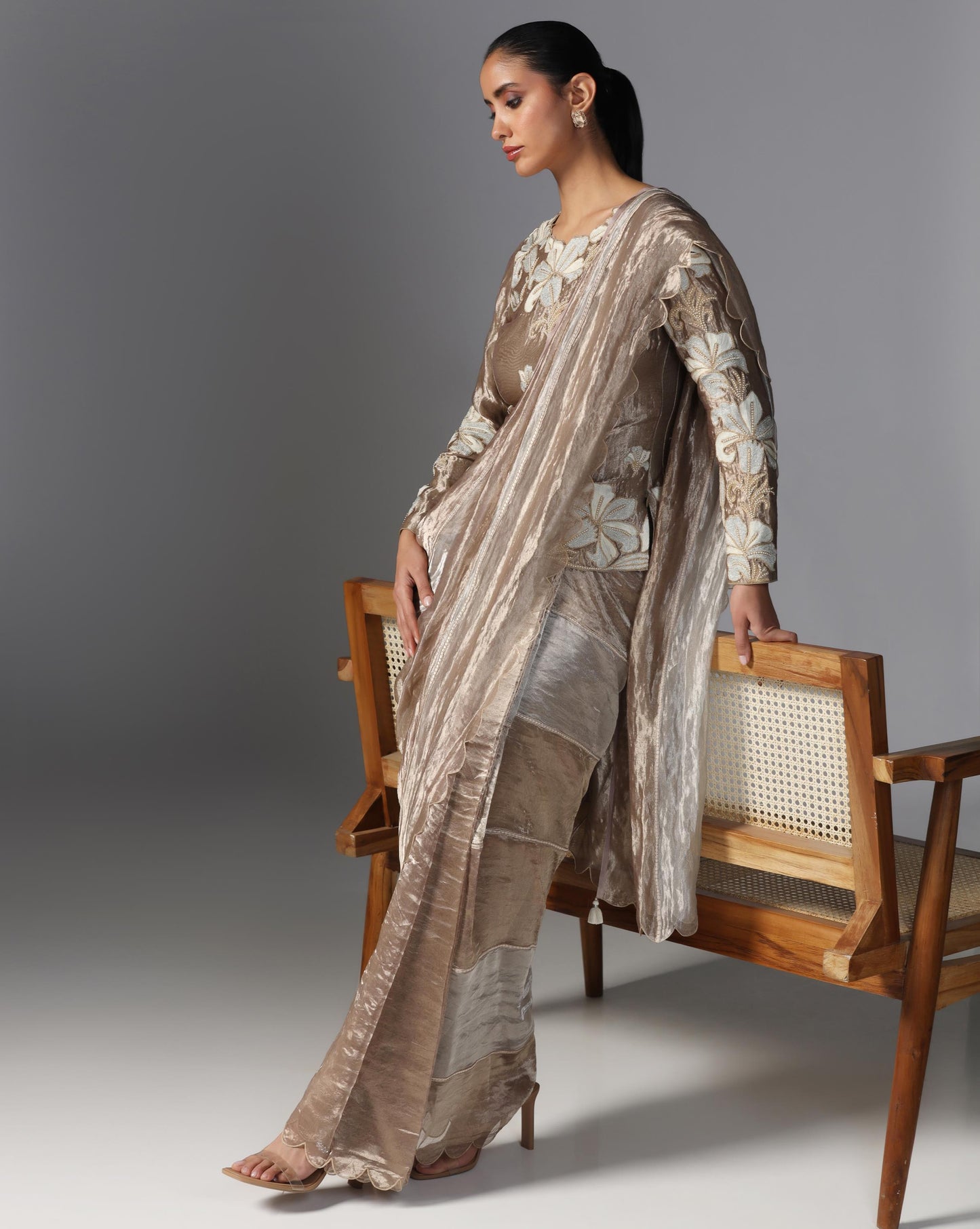 Champagne Bloom Embroidered Drape Set