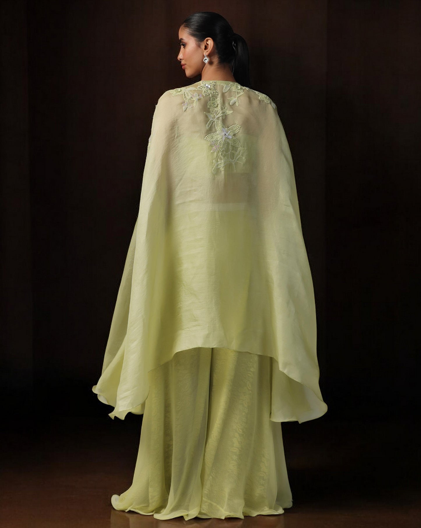 Lime Serenity Embroidered Cape Set