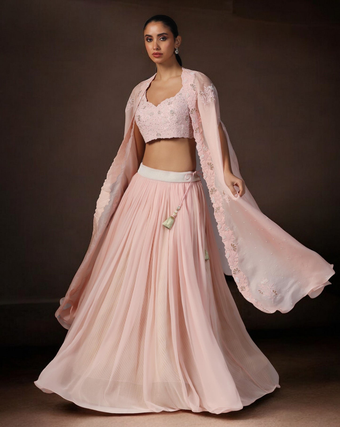Blush Petal Embroidered Cape Set