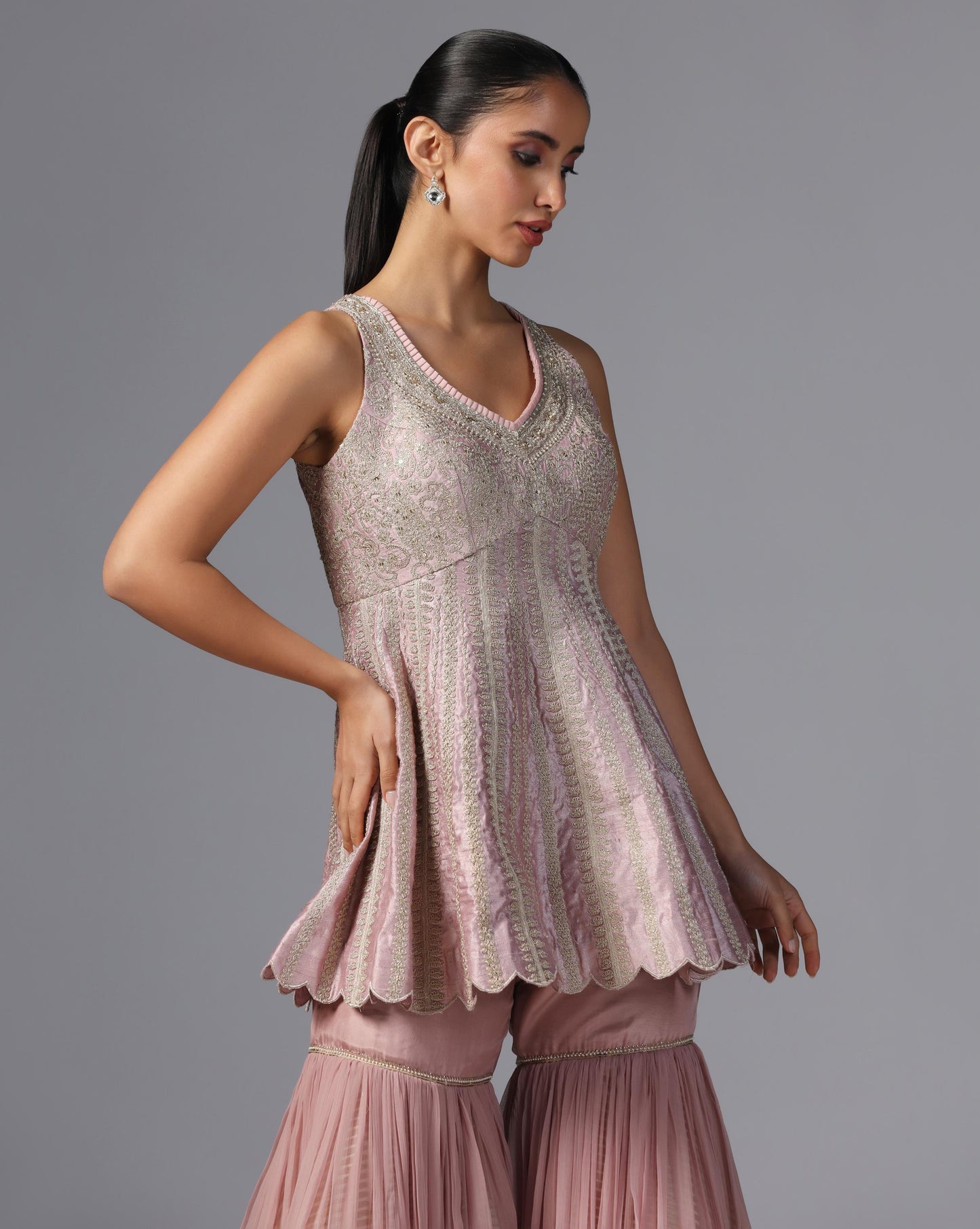 Blush Mirage Embroidered Peplum Sharara Set