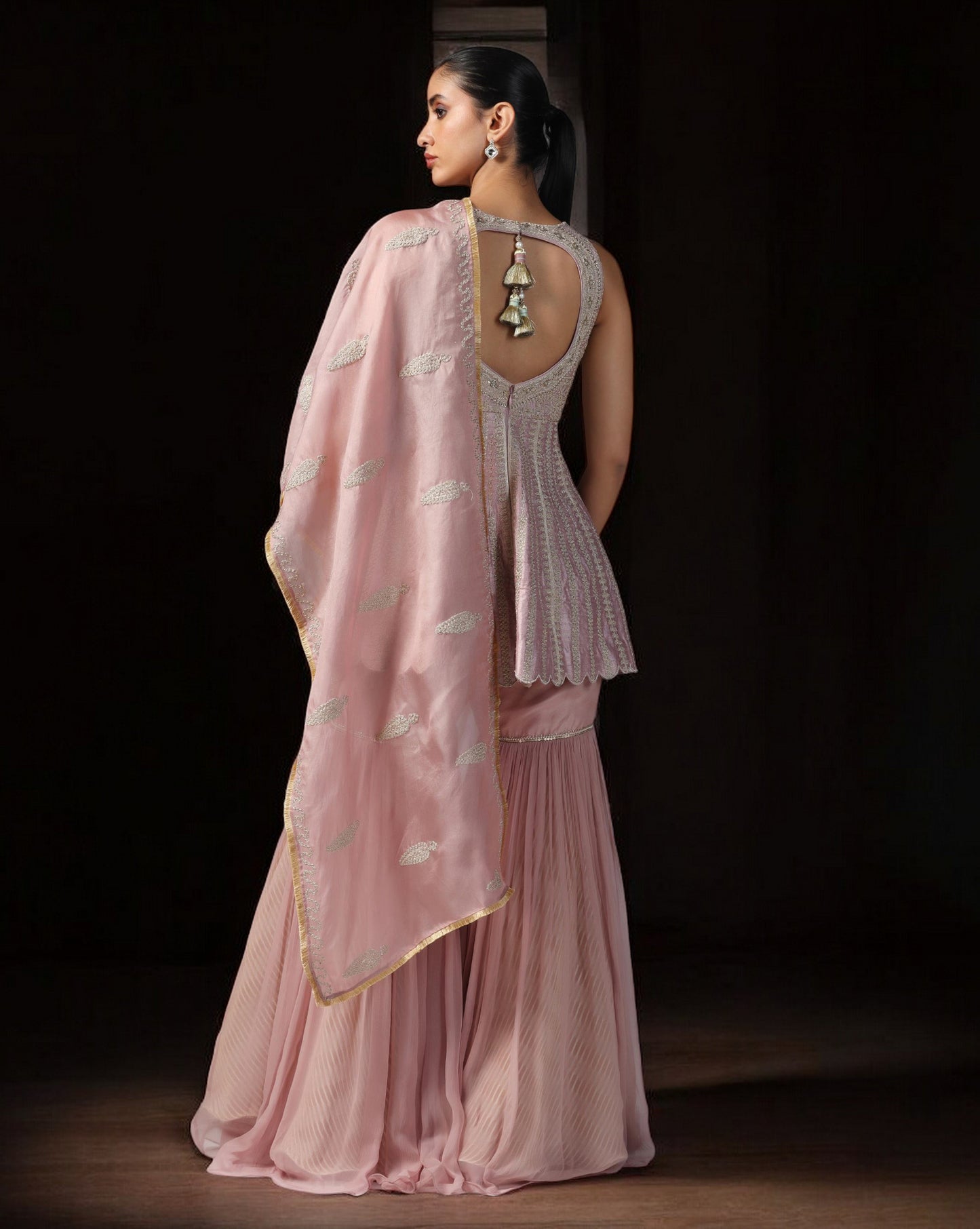 Blush Mirage Embroidered Peplum Sharara Set