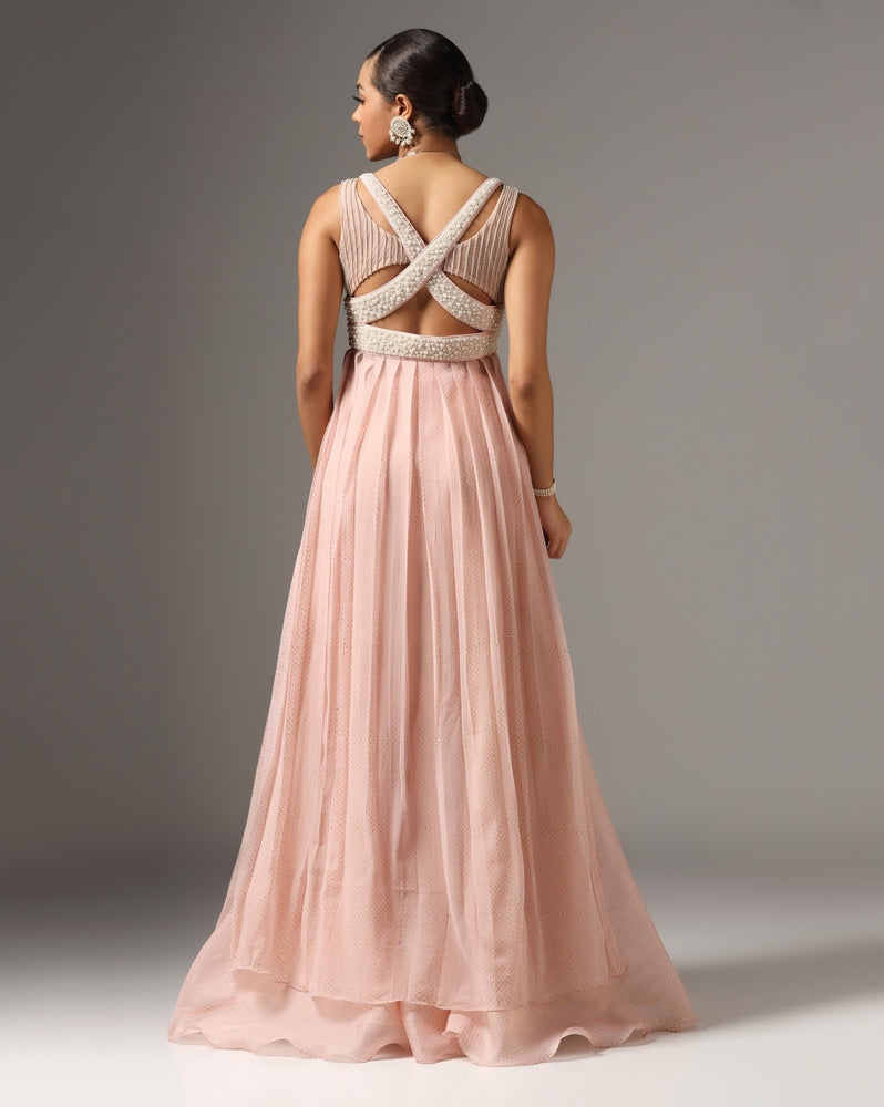 Pink Organza & Raw Silk Embroidered Anarkali Set Yashodhara