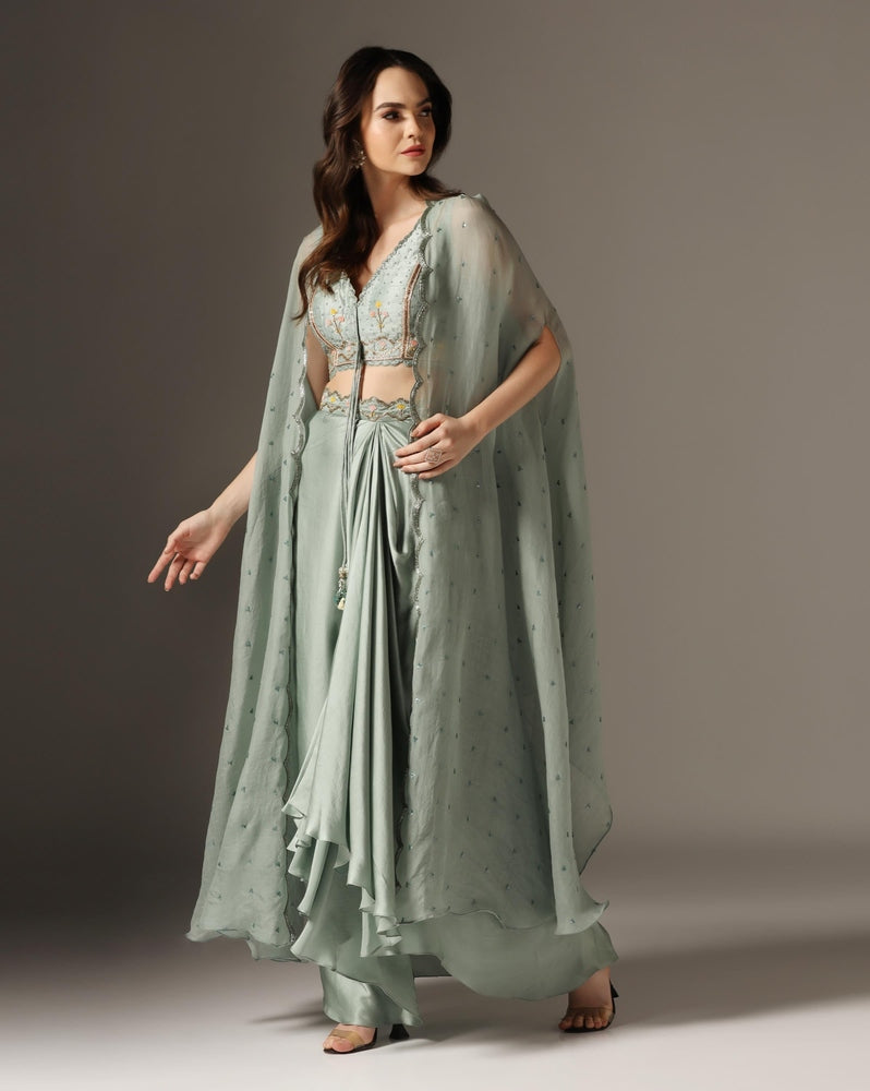 Mughal Jali cape with draped skirt Yashodhara