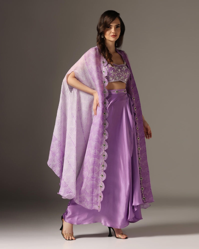 Shibori Cape Set with draped skirt Yashodhara