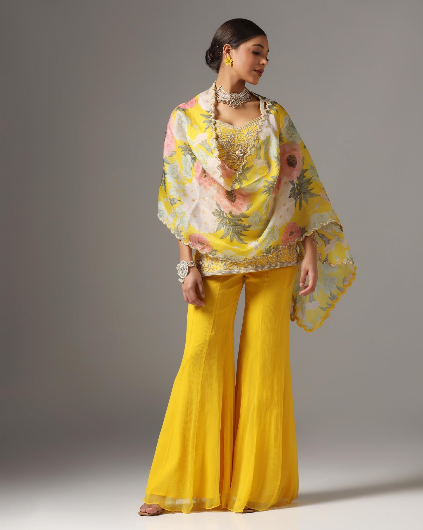 Yellow Raw Silk Embroidered Strappy Kurta Set