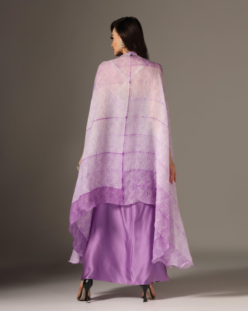 Lilac Raw Silk & Organza Draped Skirt Set Yashodhara