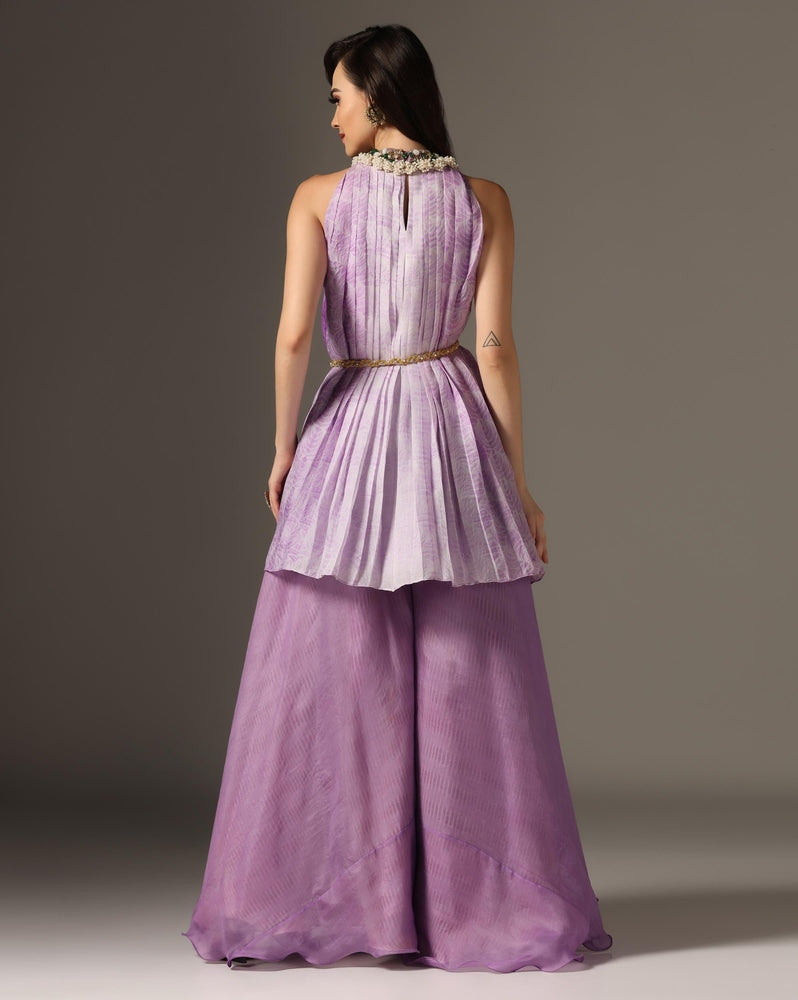 Lilac Organza Embroidered Pleated Kurta Set Yashodhara