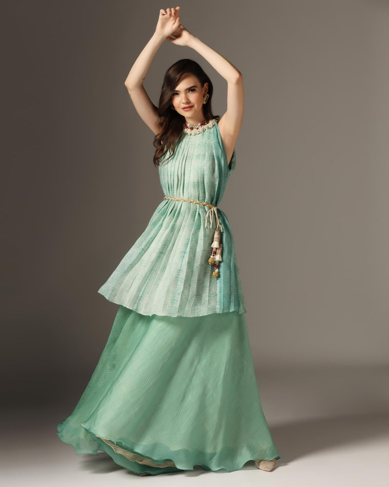 Pleated Shibori top with belt and Palazzo Yashodhara