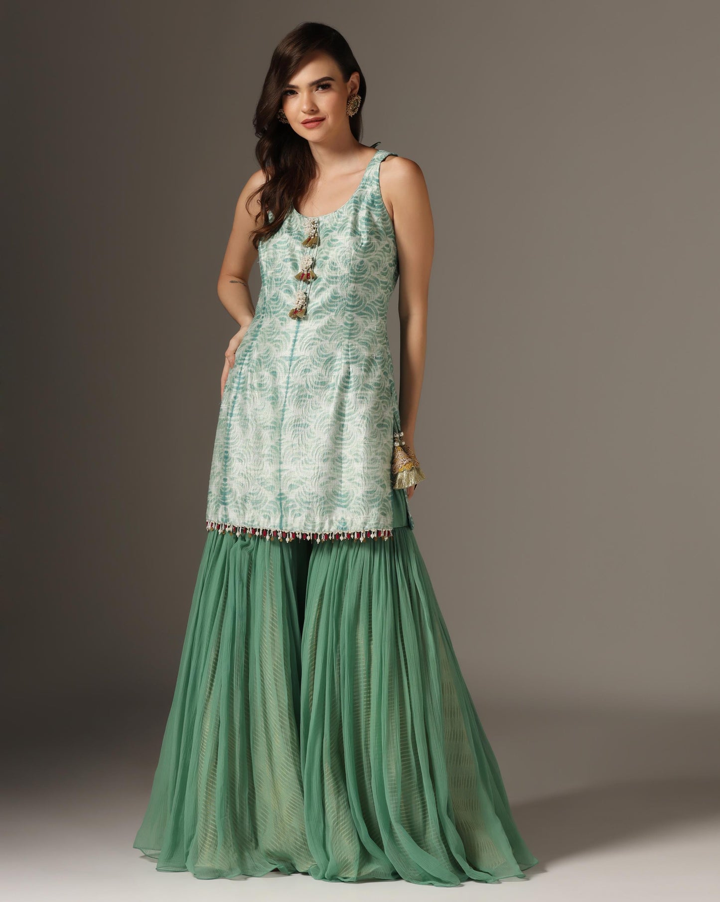 Eco Green Organza & Chiffon Embroidered Kurta Set