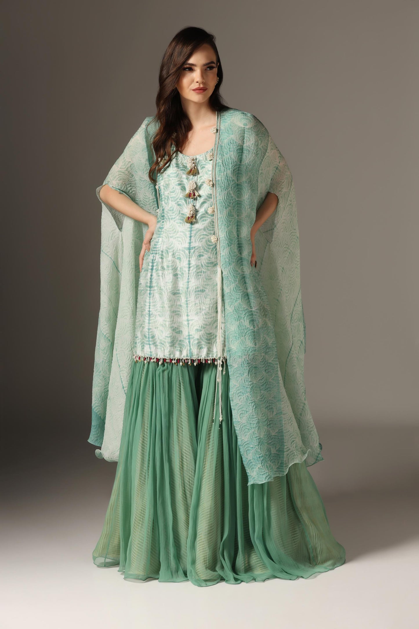 Eco Green Organza & Chiffon Embroidered Kurta Set