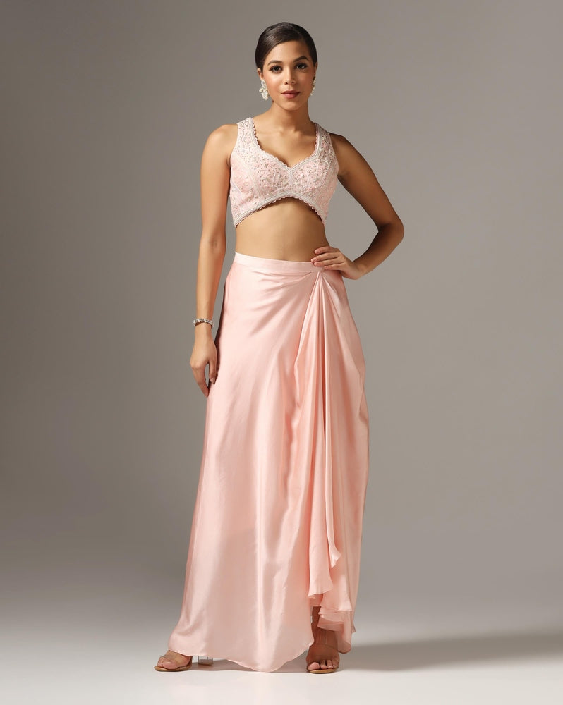 Pink Organza Embroidered Cape Set Yashodhara