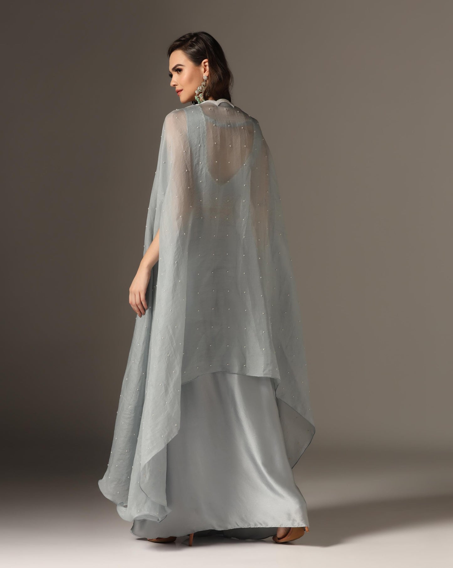 Pearl Scallop Cape with Mughal Jali Blouse