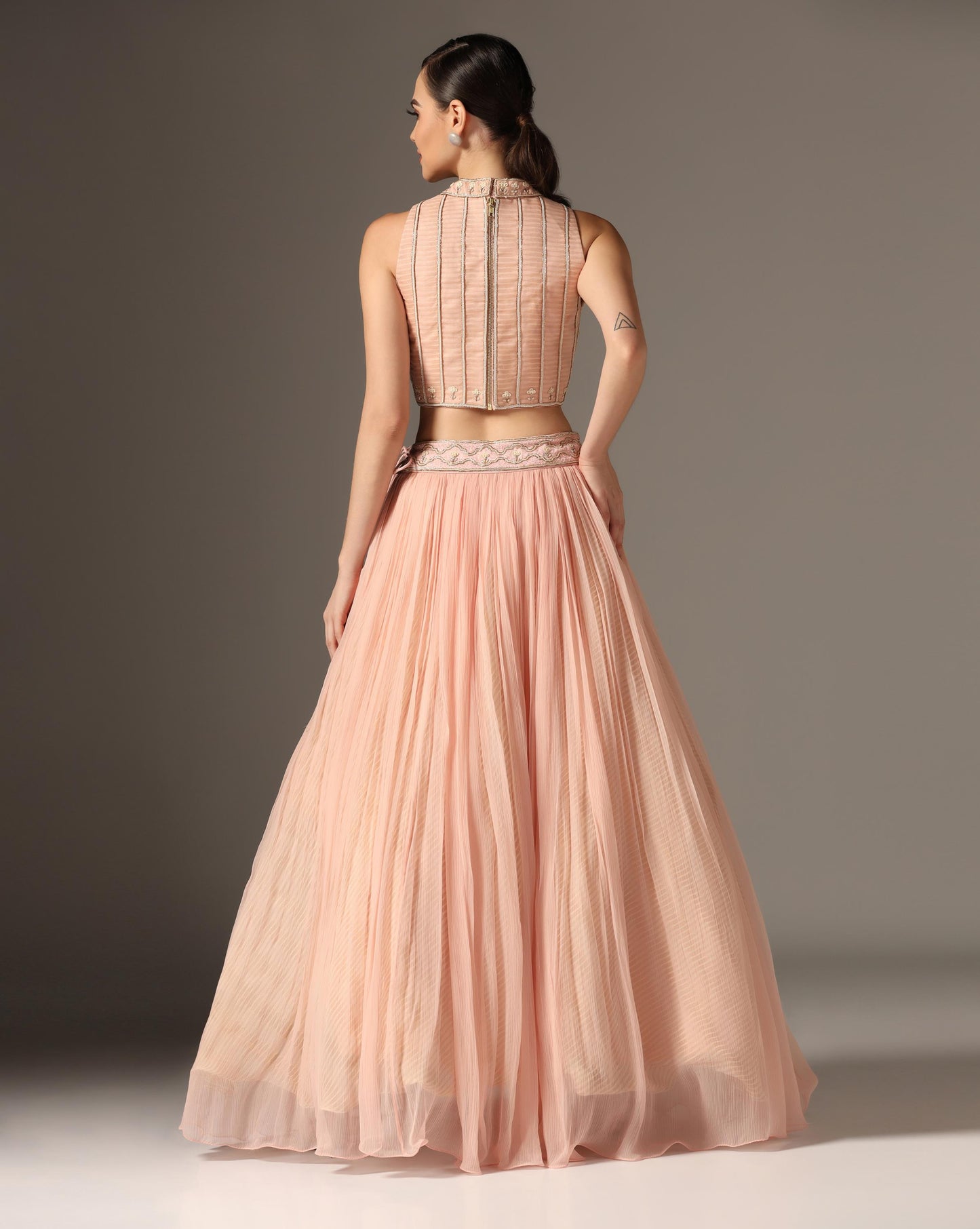 Pink Organza & Raw Silk Embroidered Lehenga Set