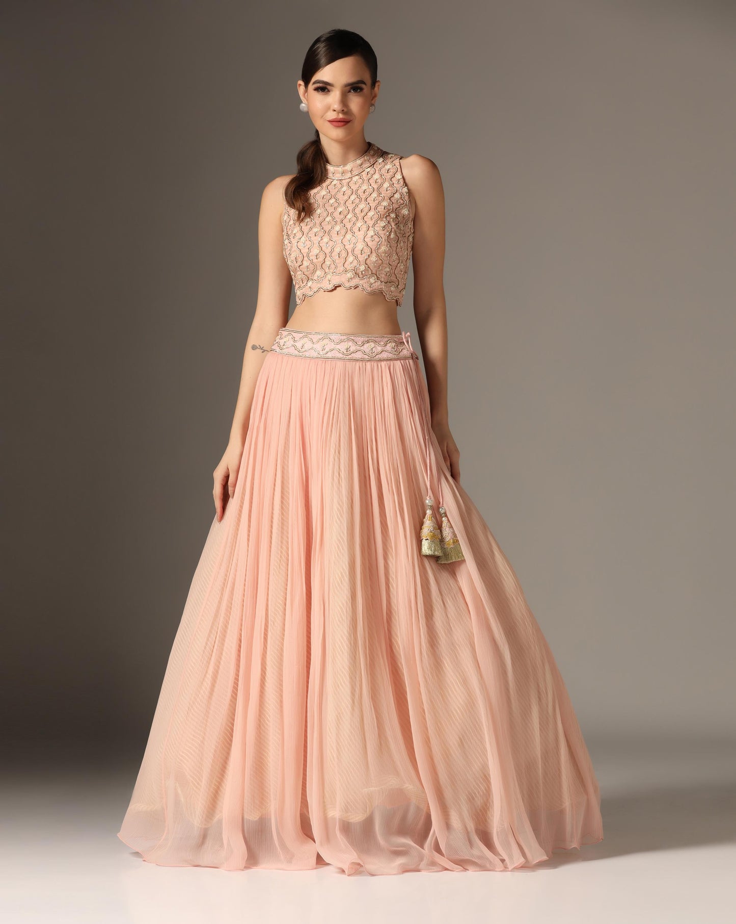 Pink Organza & Raw Silk Embroidered Lehenga Set
