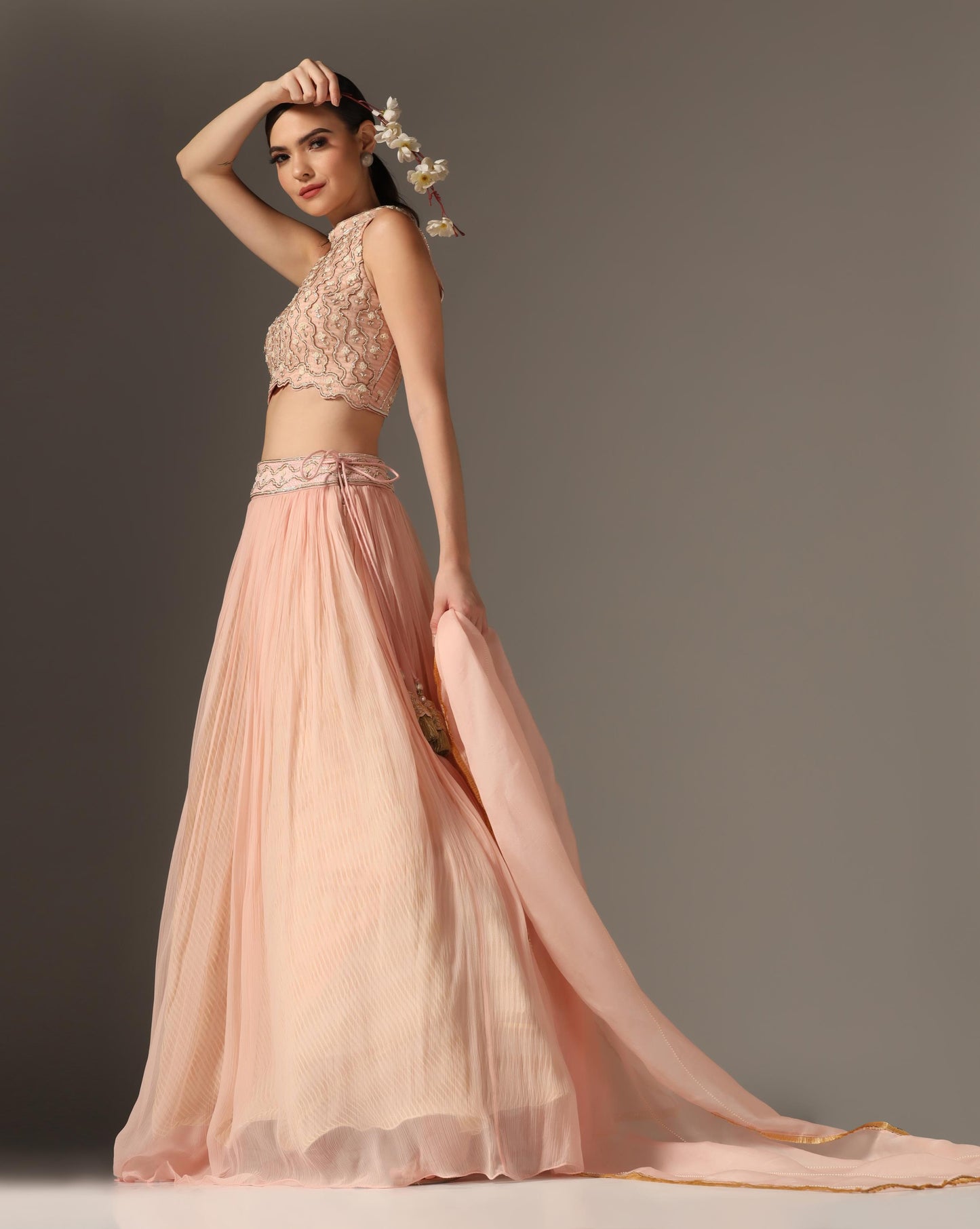 Pink Organza & Raw Silk Embroidered Lehenga Set