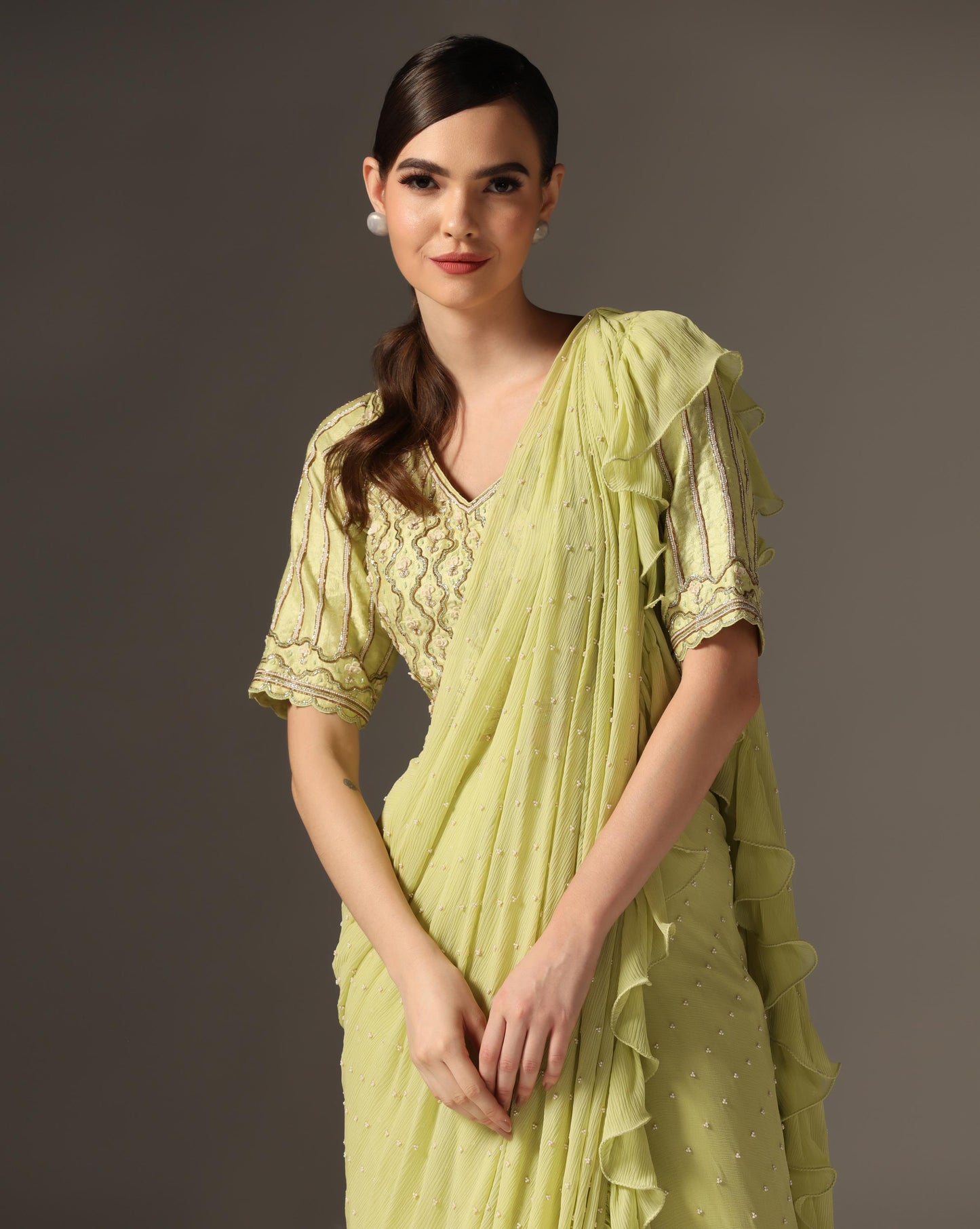 Mughal Jali Ruffle Saree