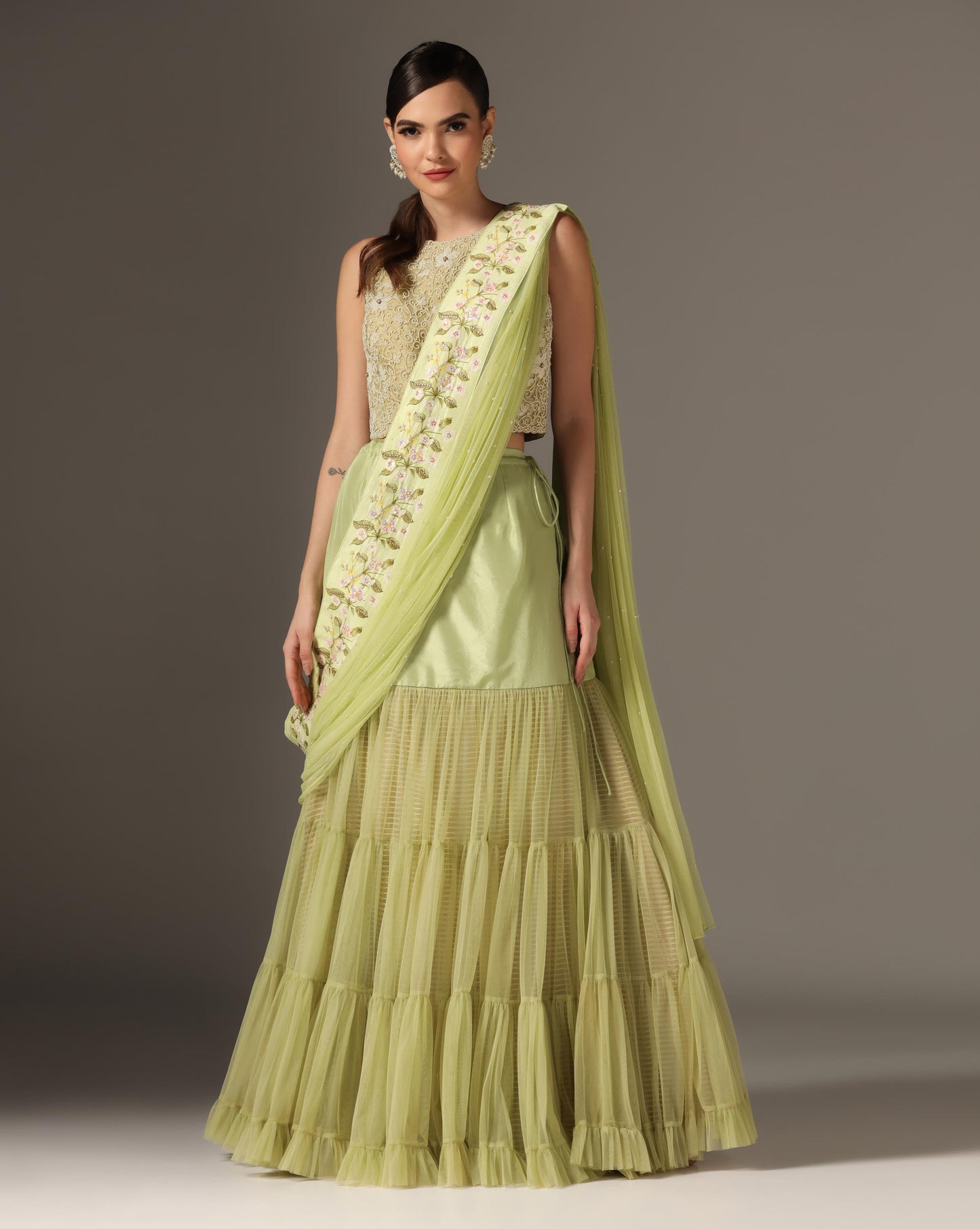 Green Printed Lehenga Set