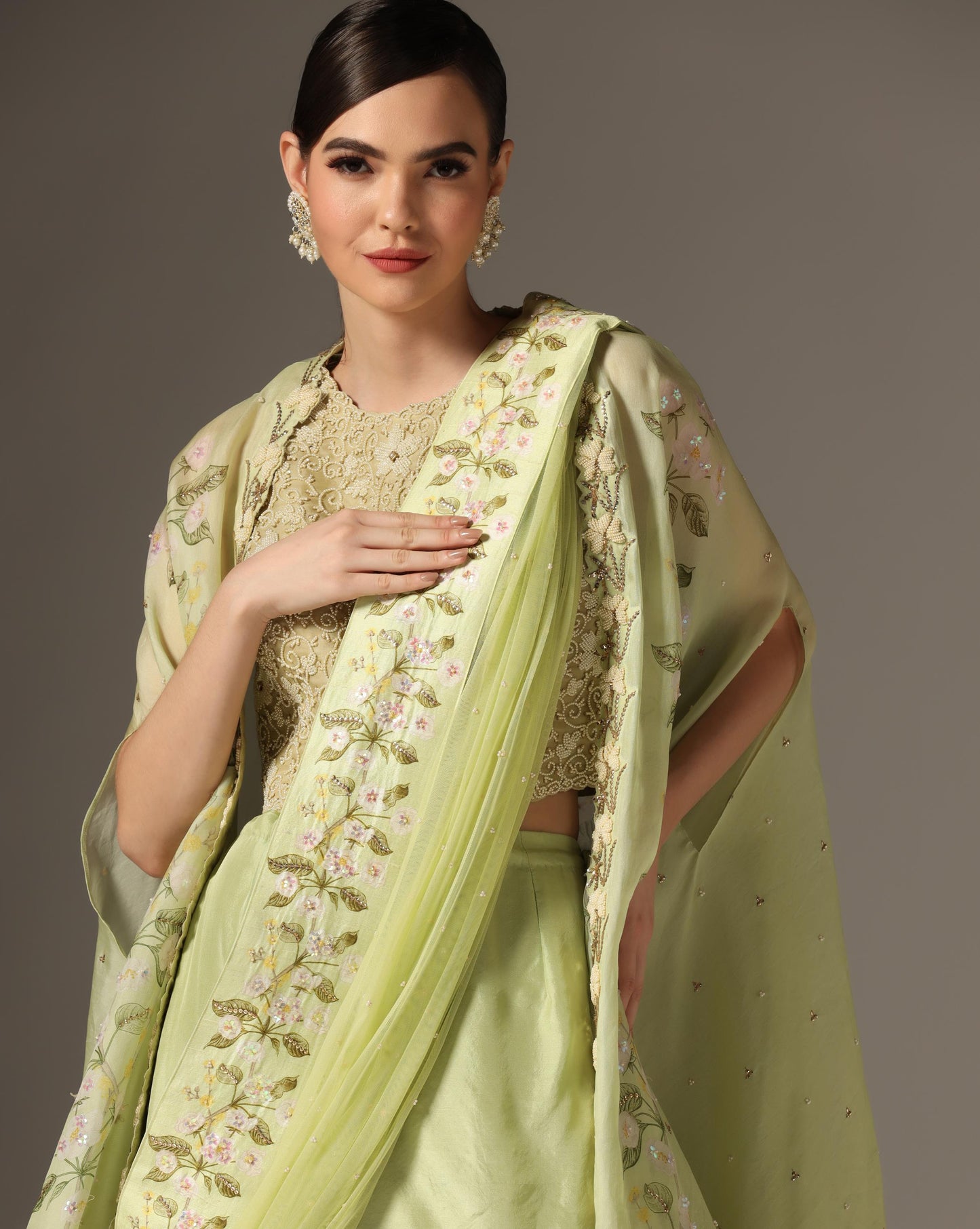 Green Printed Lehenga Set